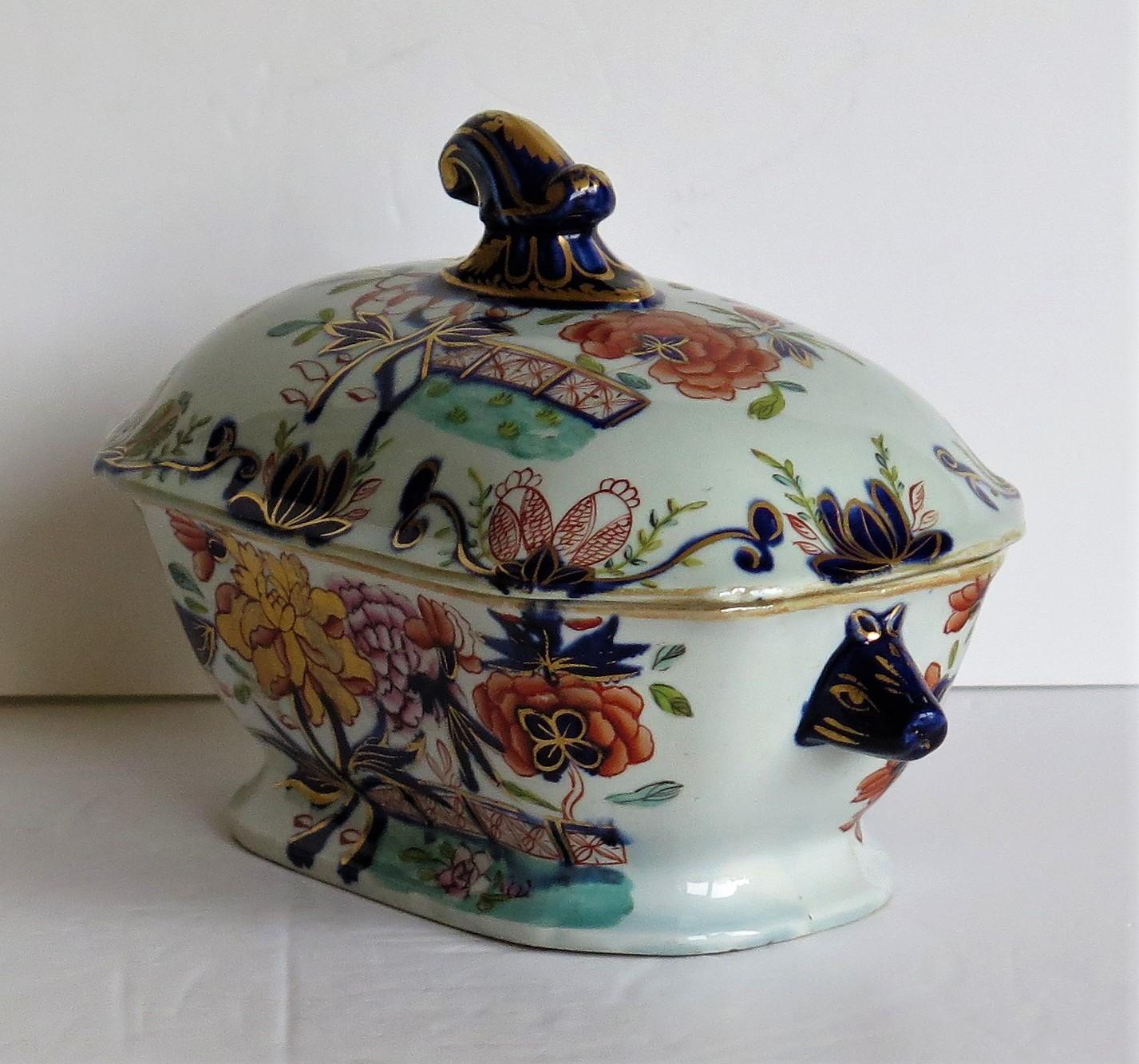 19th Century Georgian Mason's Ironstone Sauce Tureen and Cover Gilded Rose Japan Pattern