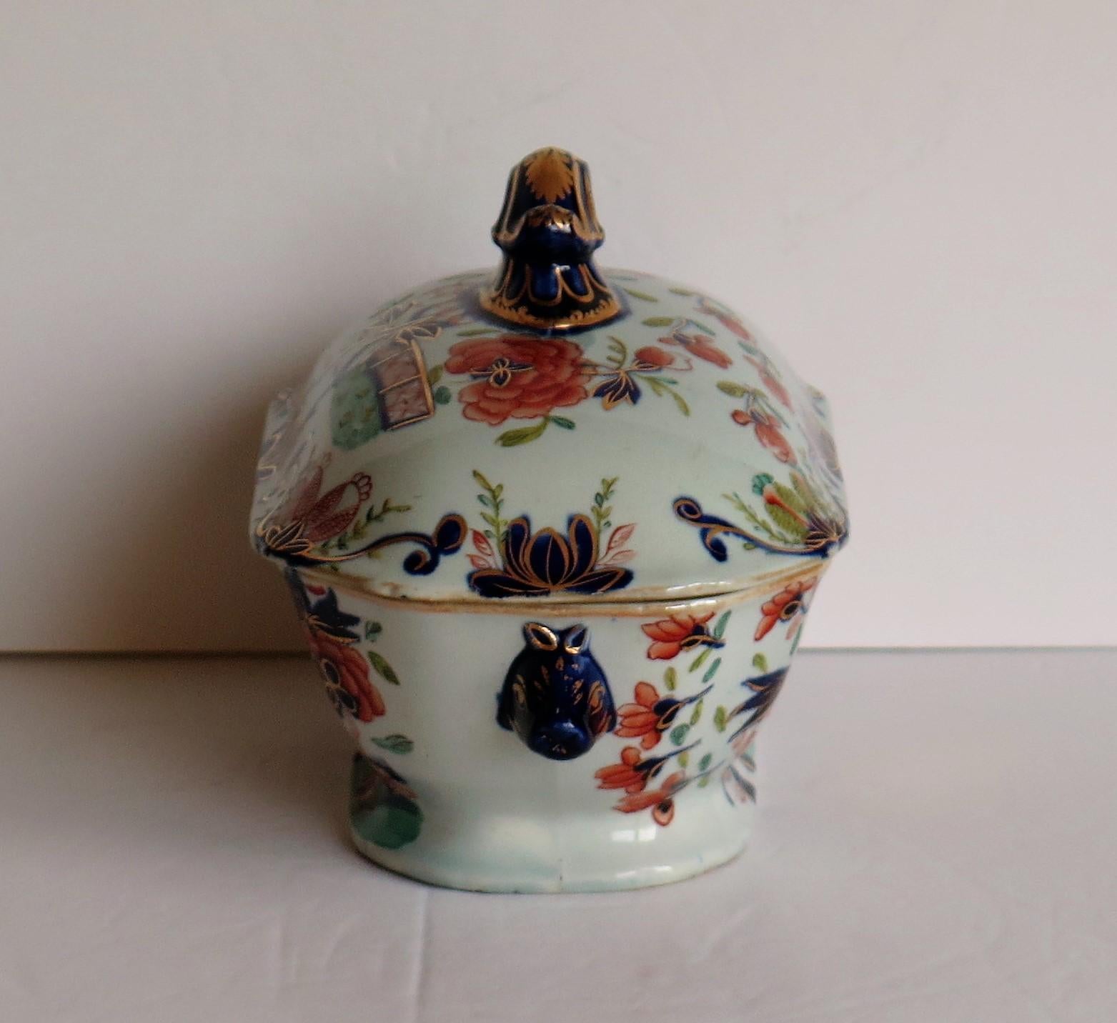 Georgian Mason's Ironstone Sauce Tureen and Cover Gilded Rose Japan Pattern 1