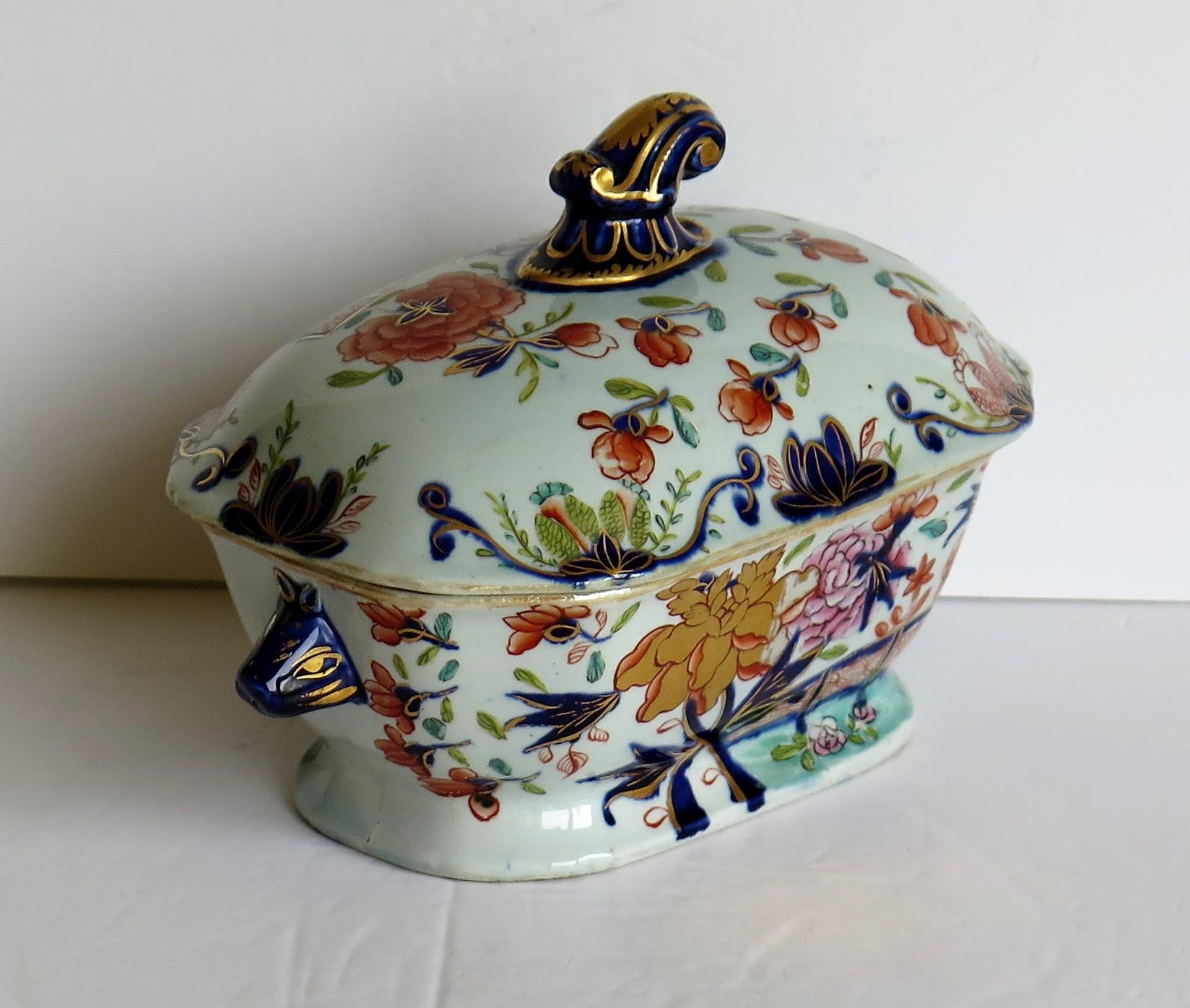 Georgian Mason's Ironstone Sauce Tureen and Cover Gilded Rose Japan Pattern 2