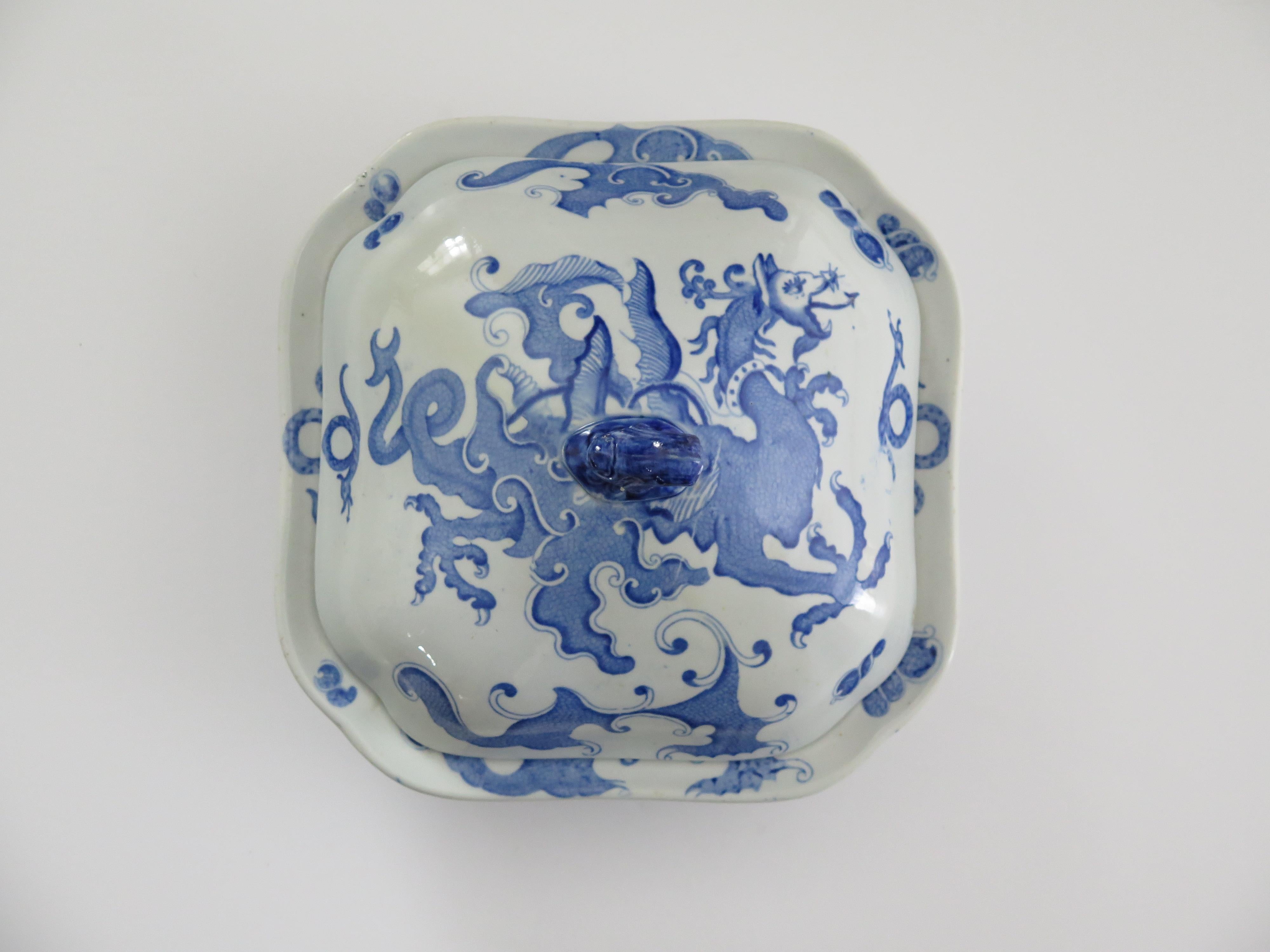 Georgian Mason's Ironstone Serving Dish & Cover in Chinese Dragon Ptn, Ca 1818 For Sale 6