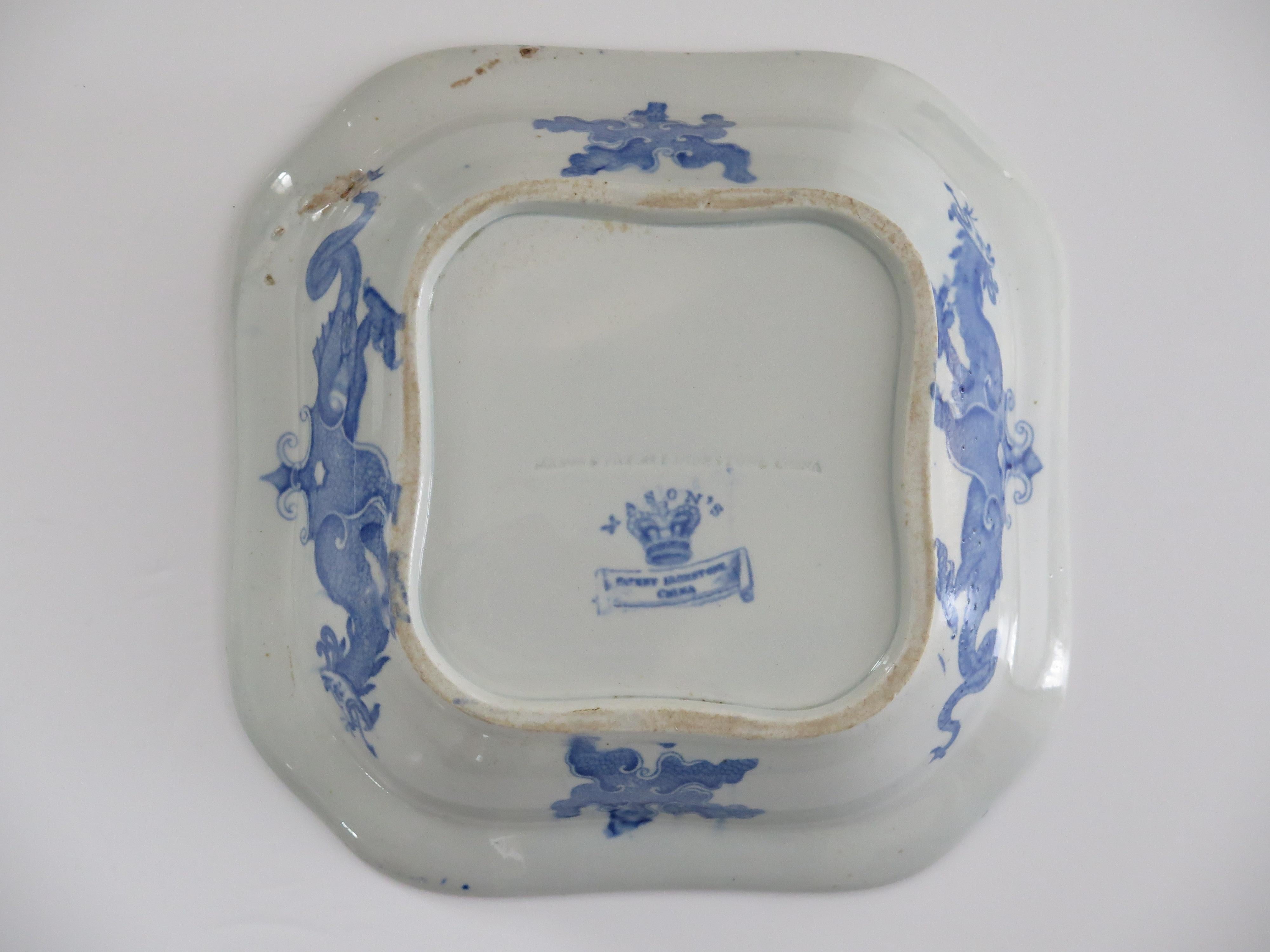 Georgian Mason's Ironstone Serving Dish & Cover in Chinese Dragon Ptn, Ca 1818 For Sale 7