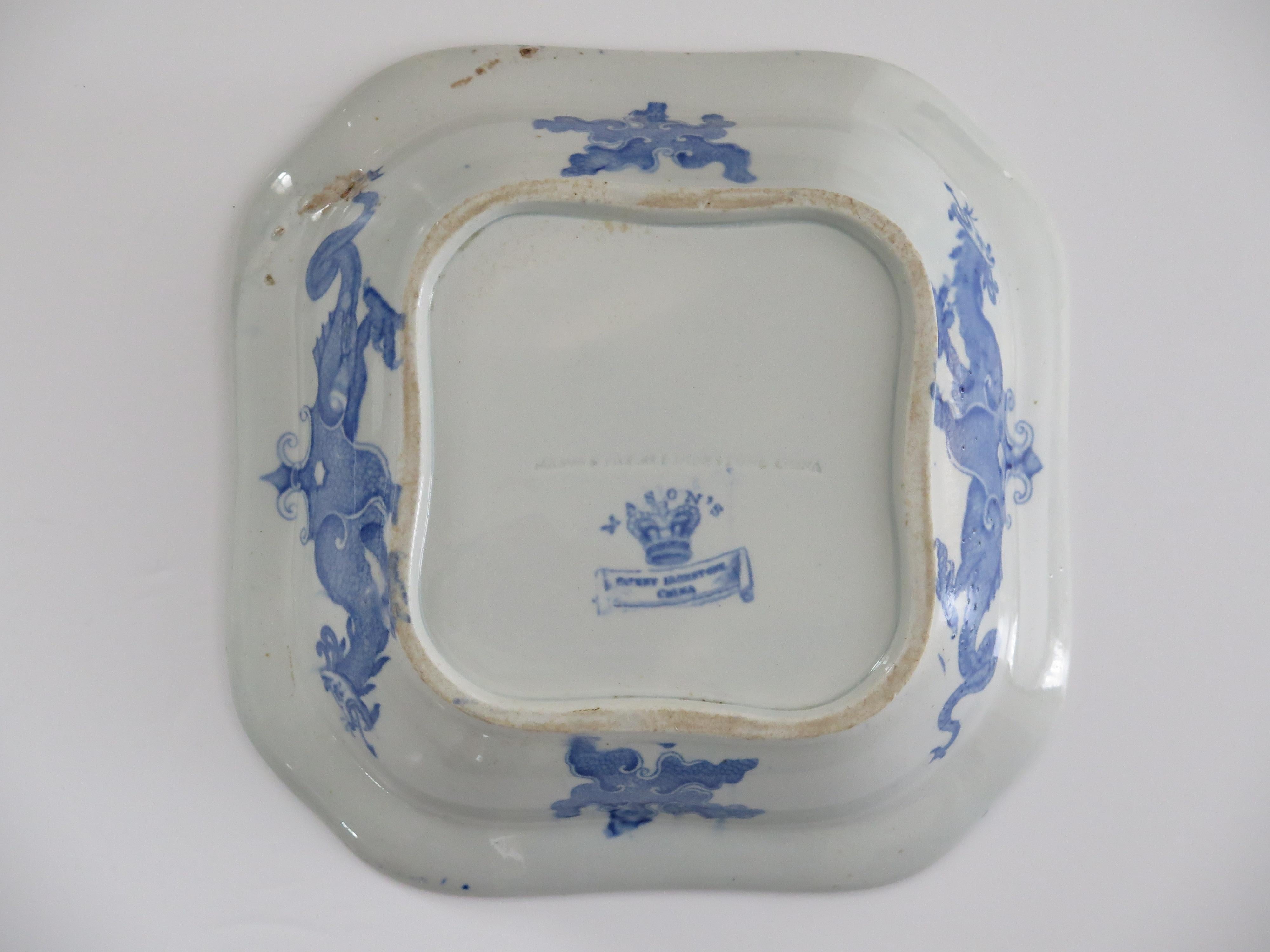 Plato y tapa georgianos de Mason's Ironstone en forma de dragón chino, ca. 1818 en venta 6