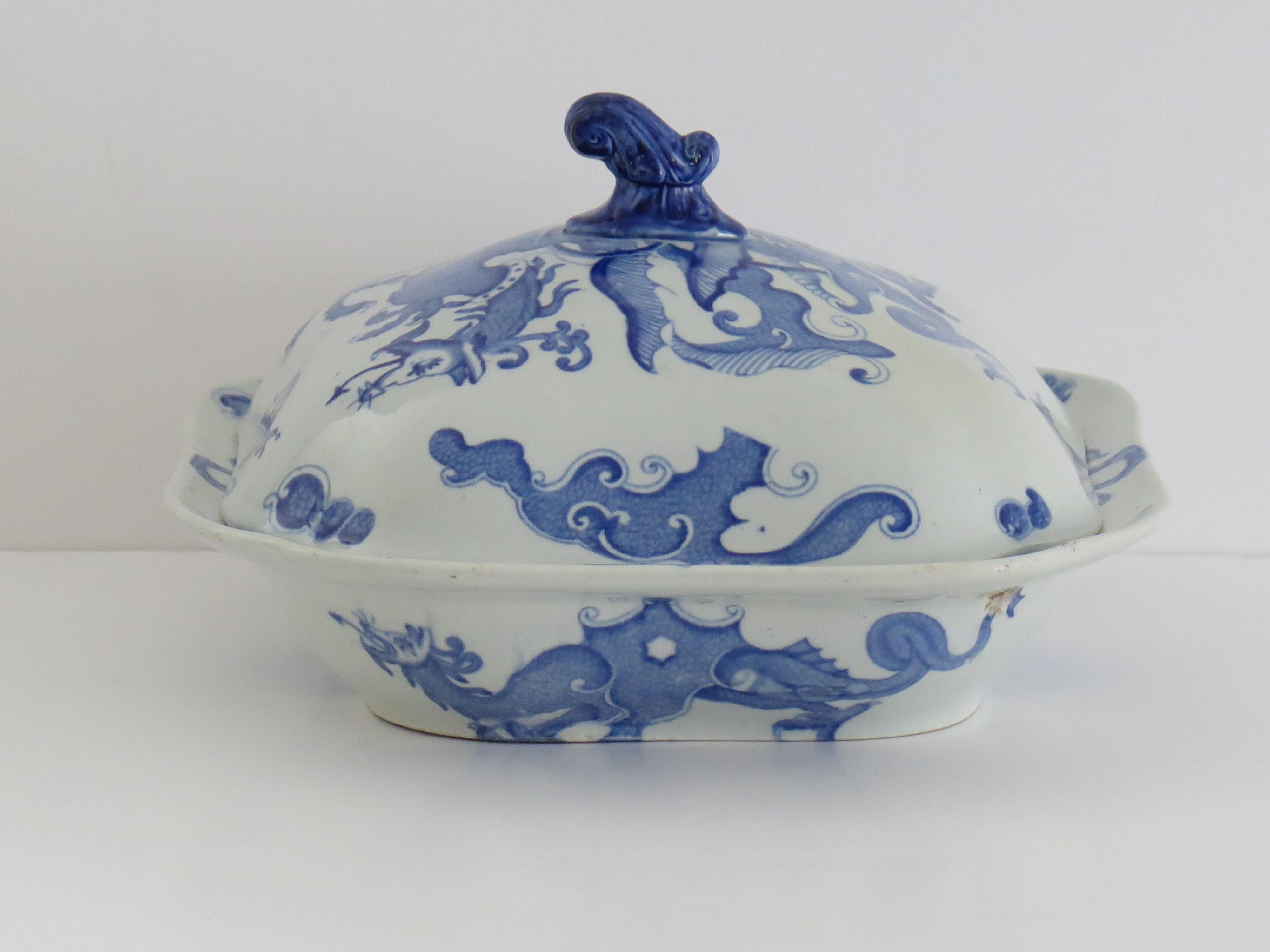 Georgian Mason's Ironstone Serving Dish & Cover in Chinese Dragon Ptn, Ca 1818 For Sale 1