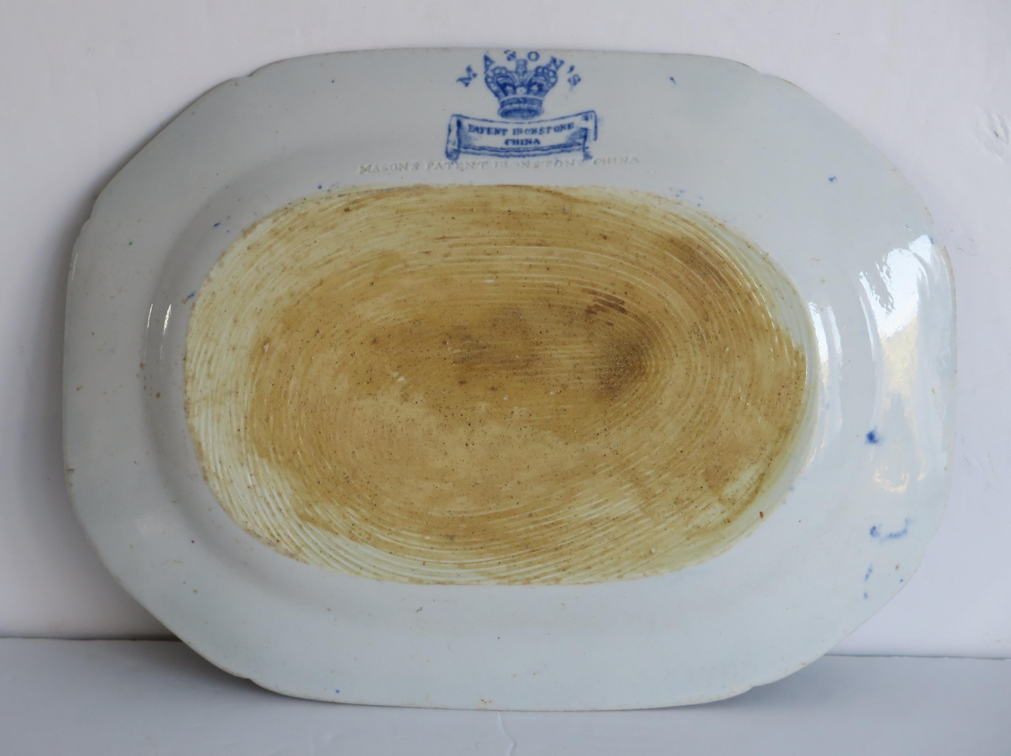 Hand-Painted Georgian Mason's Ironstone Serving Platter in Oriental Pheasant Pattern, Ca 1820