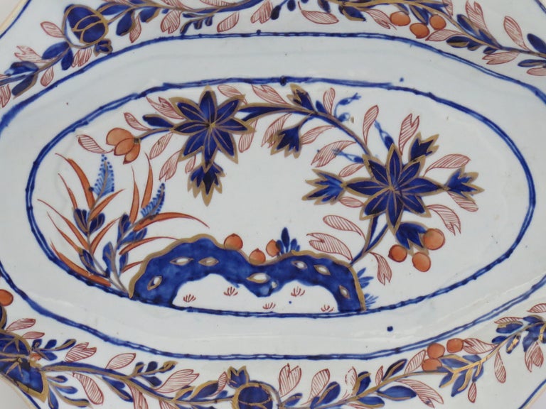 Hand-Painted Georgian Mason's Ironstone Serving Platter Rock, Leaves and Flowers Ptn, Ca 1818 For Sale