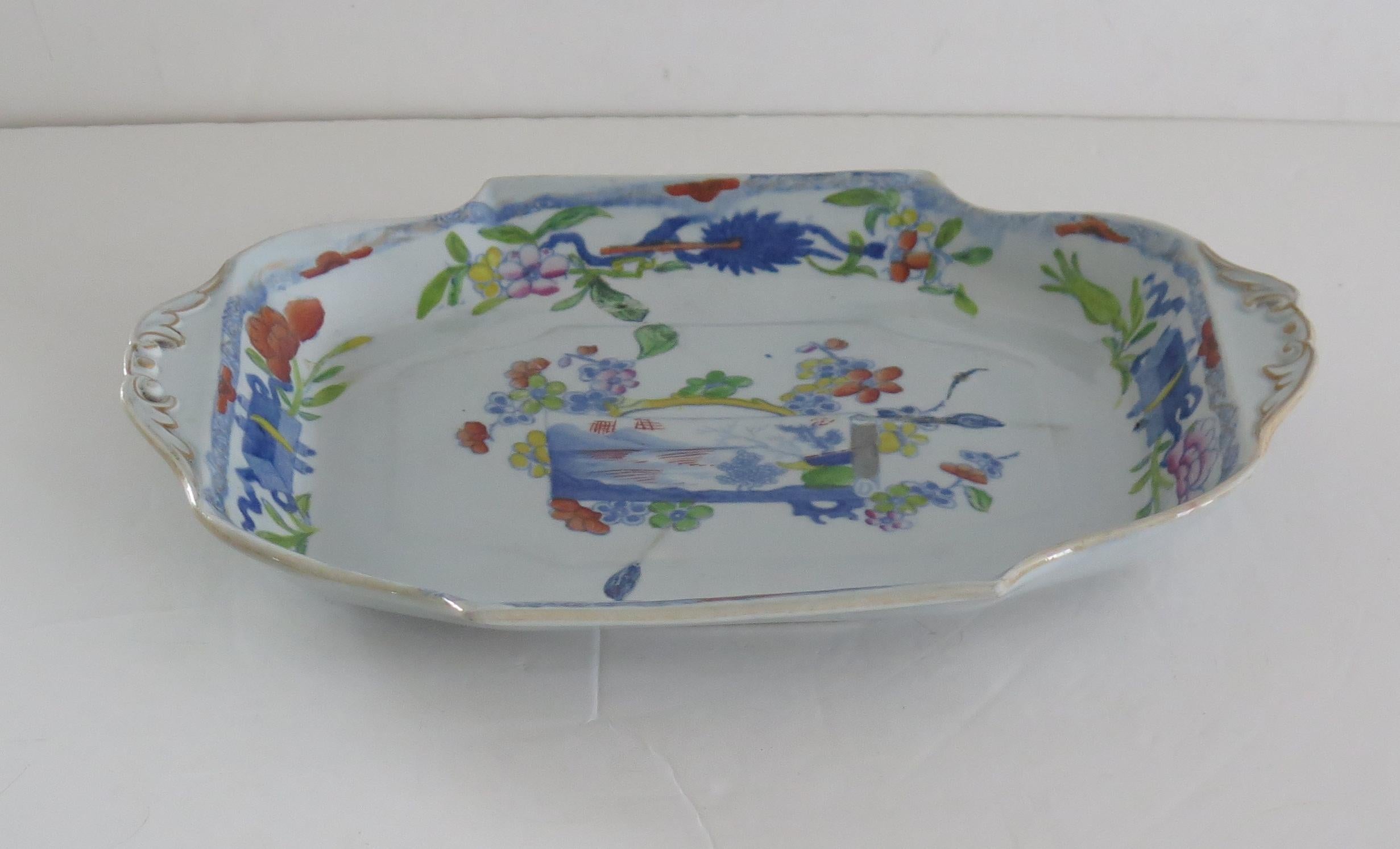 Georgian Mason's Ironstone Serving Platter Scroll Landscape & Prunus, Ca 1818 For Sale 1