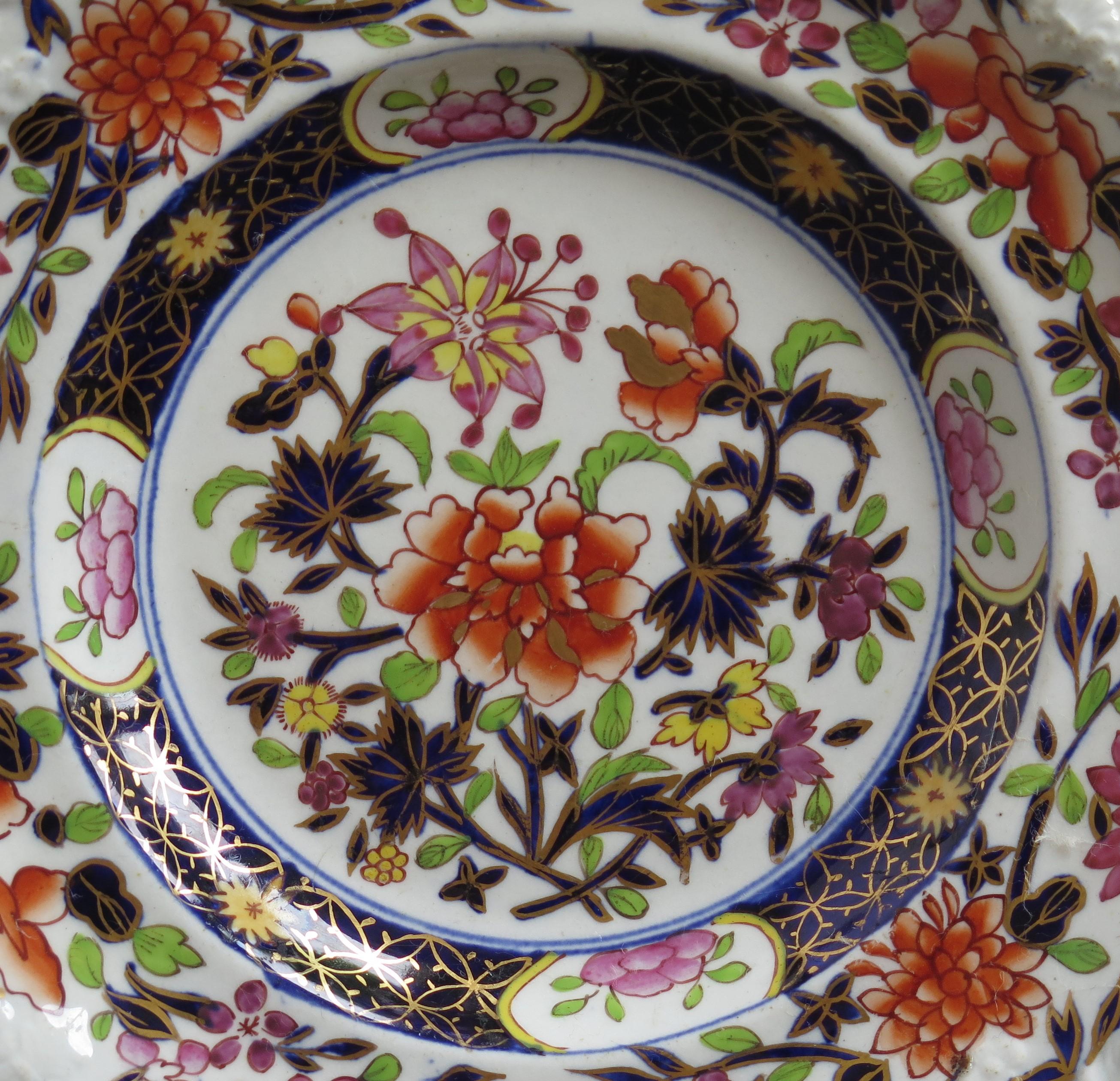 Hand-Painted Georgian Mason's Ironstone Side Plate in Heavily Floral Japan Ptn, Circa 1815 For Sale