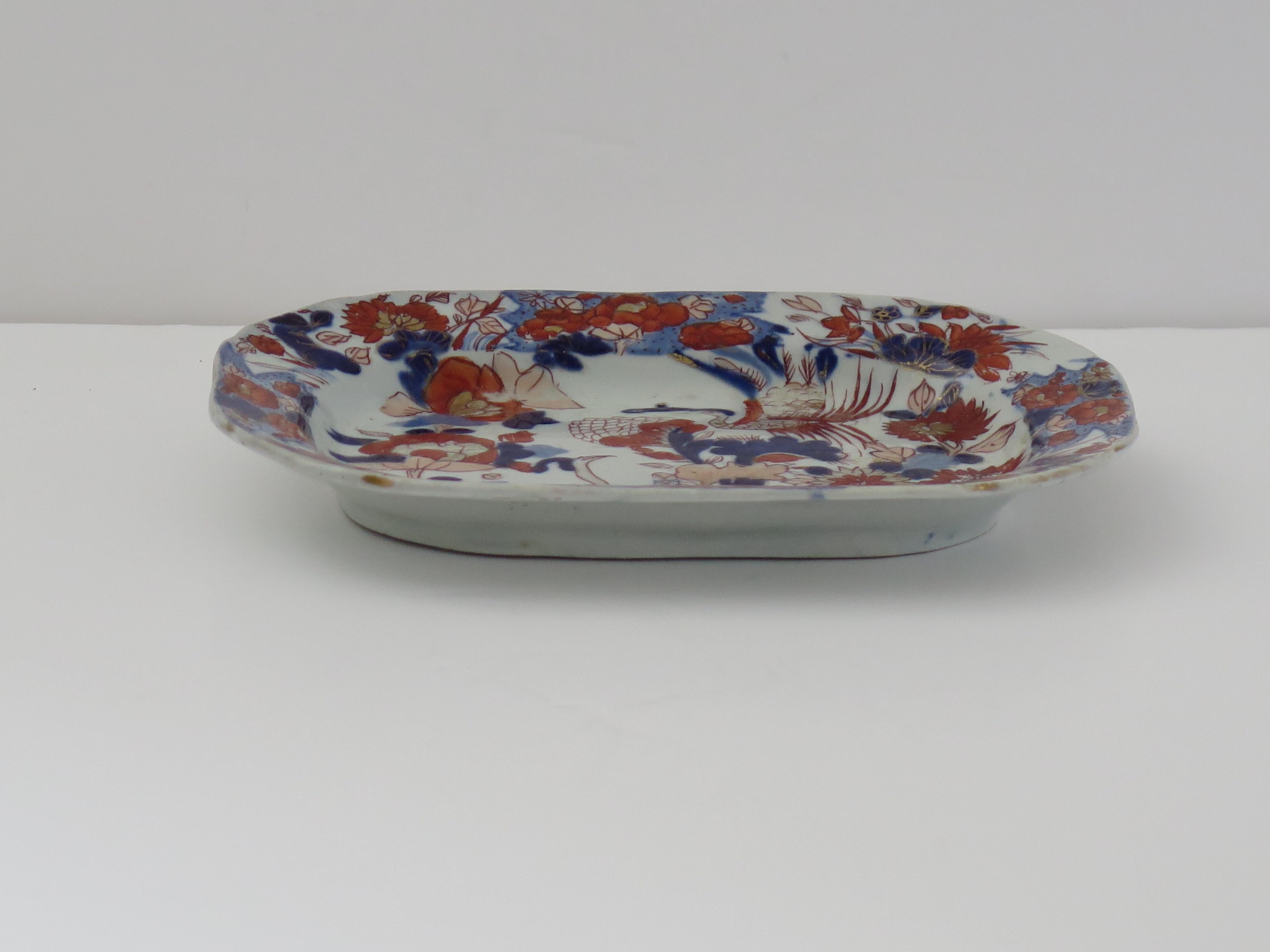English Georgian Masons Ironstone Small Dish or Platter in Peacock Japan Ptn, Ca.1815 For Sale