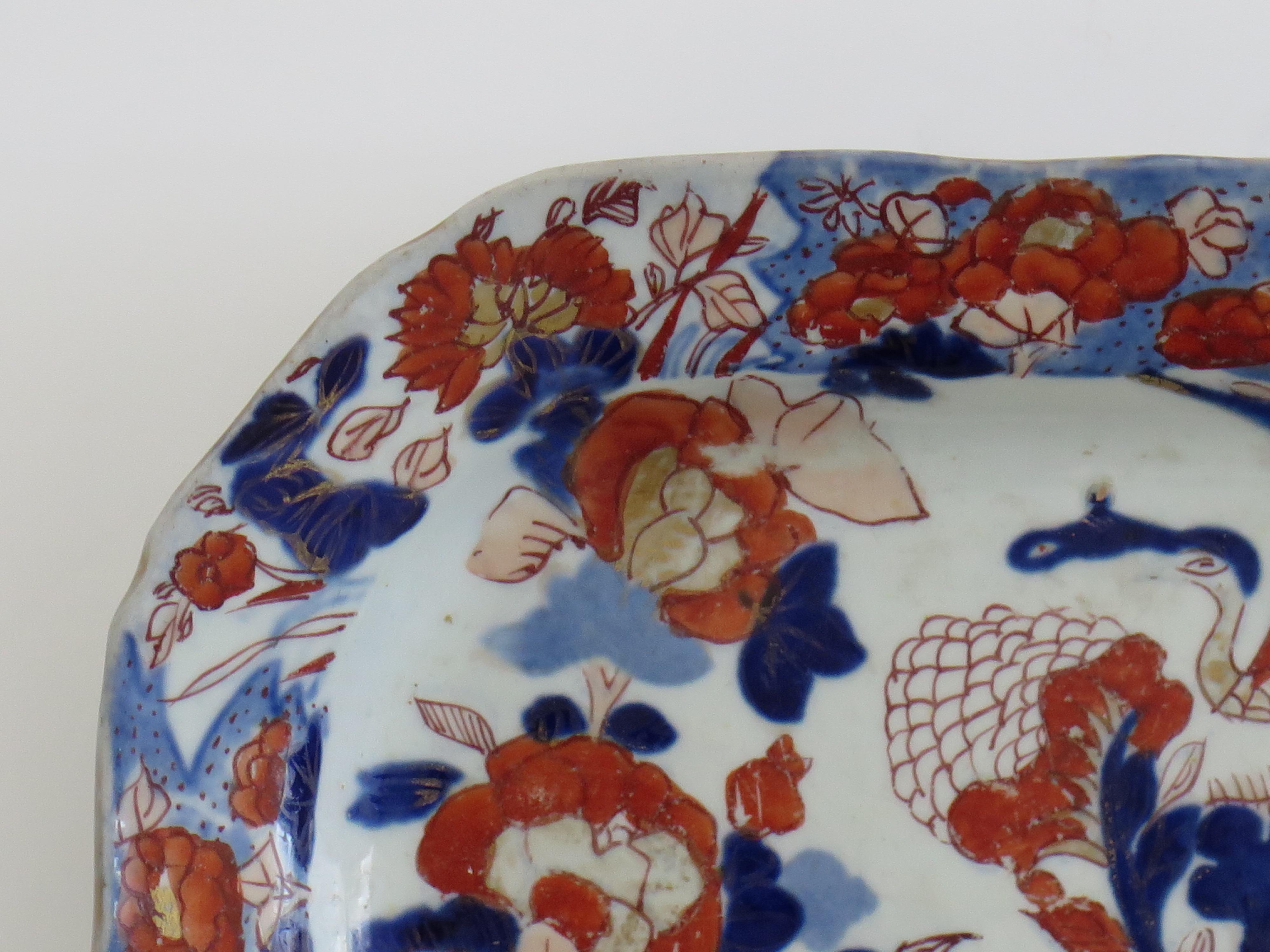 19th Century Georgian Masons Ironstone Small Dish or Platter in Peacock Japan Ptn, Ca.1815 For Sale