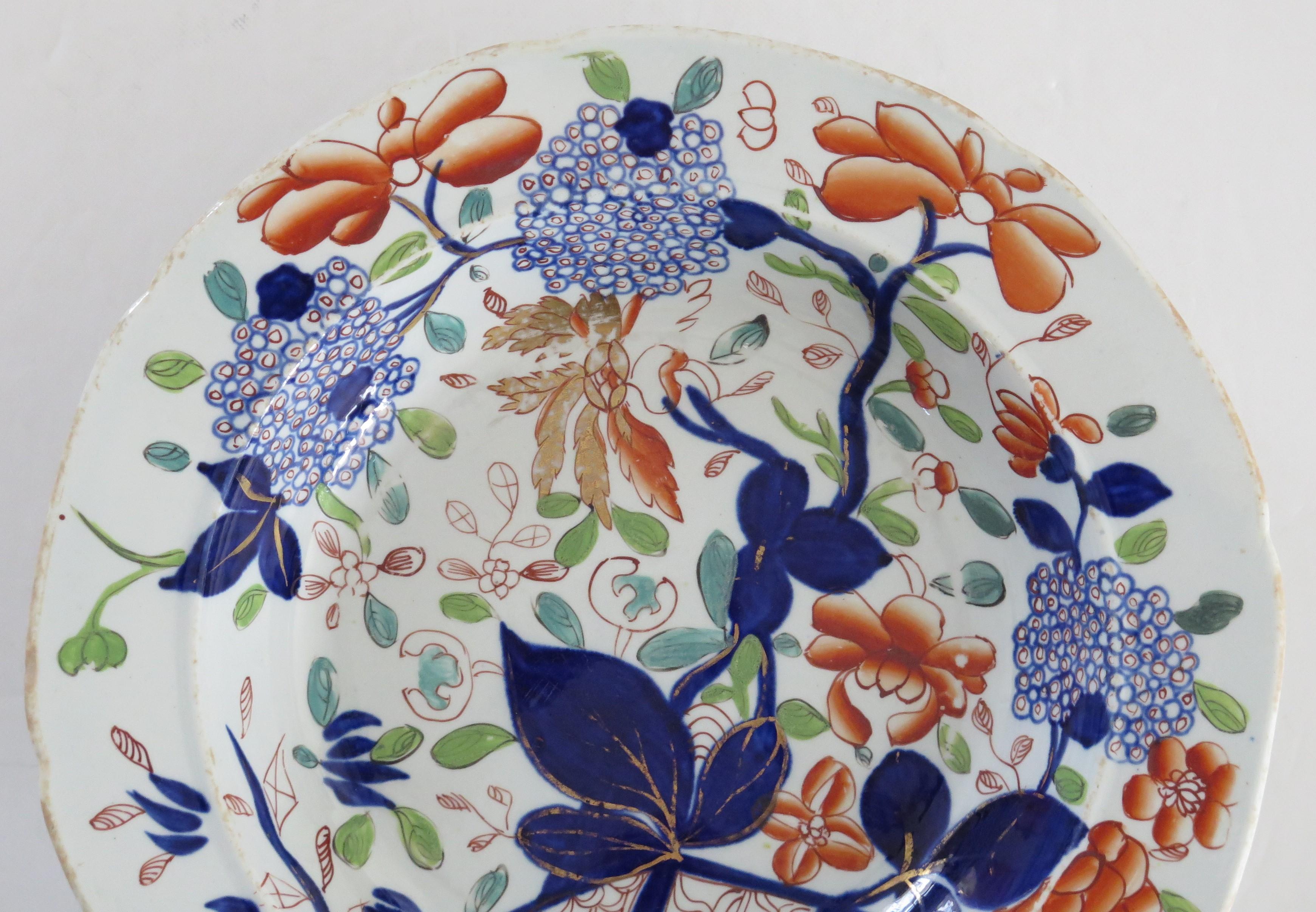 English Georgian Mason's Ironstone Soup Bowl or Plate Hand painted rare Ptn, Circa 1818 For Sale