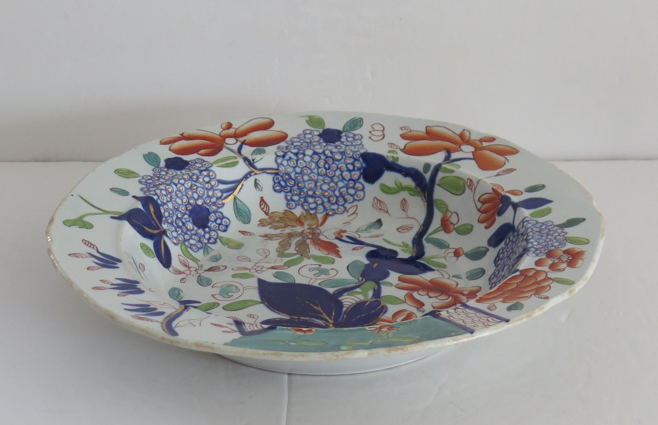 Hand-Painted Georgian Mason's Ironstone Soup Bowl or Plate Hand painted rare Ptn, Circa 1818 For Sale