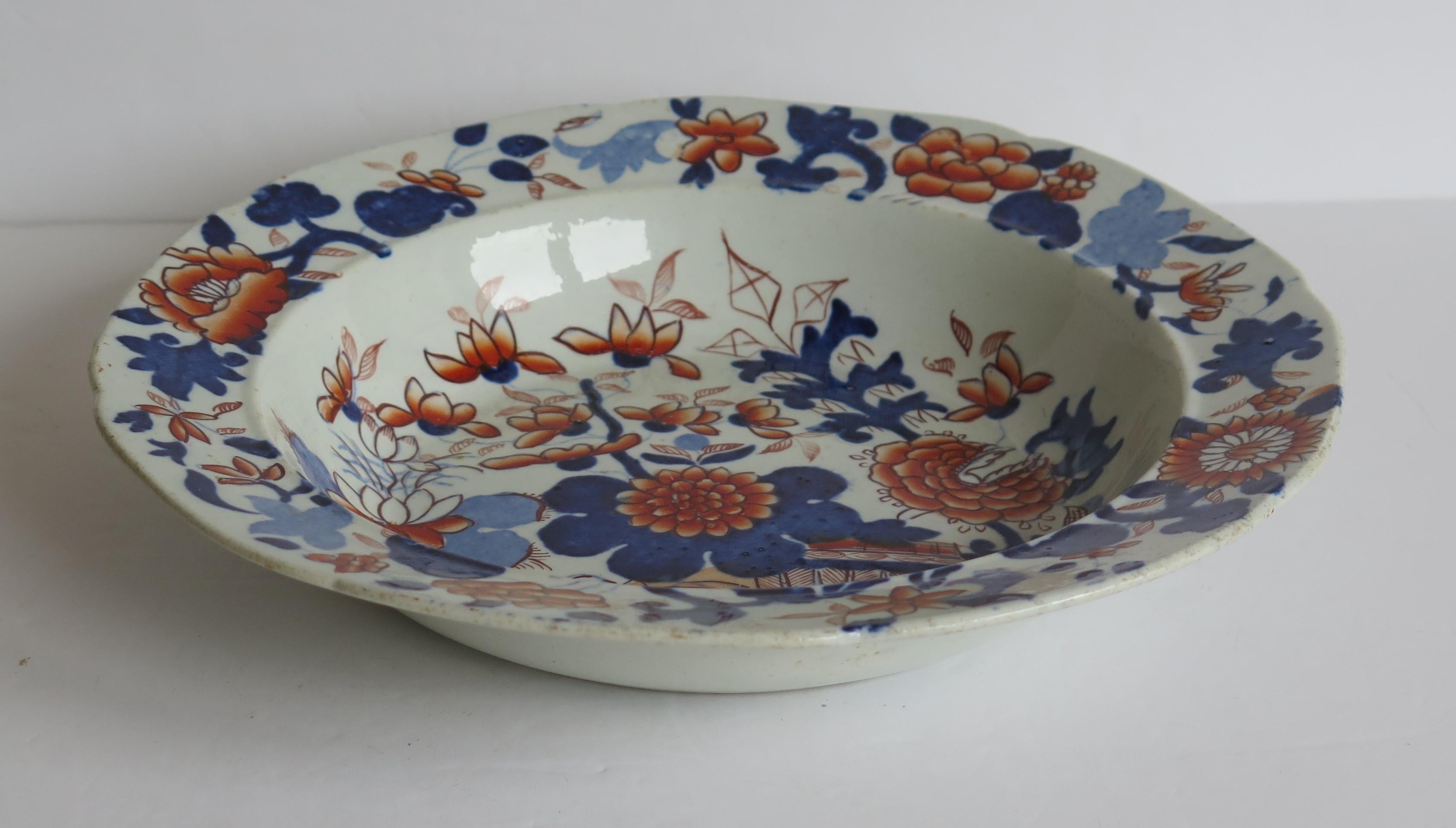 Hand-Painted Georgian Mason's Ironstone Soup Bowl or Plate in Basket Japan Pattern Circa 1818