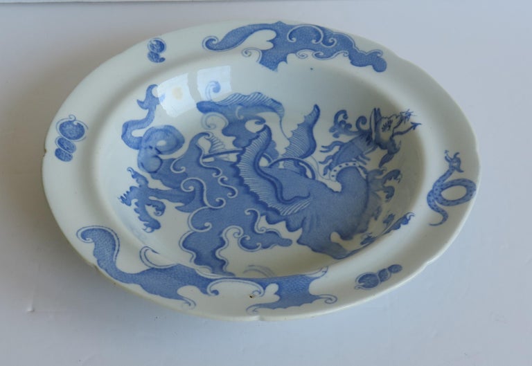 Glazed Georgian Mason's Ironstone Soup Bowl or Plate in Chinese Dragon Ptn, circa 1818 For Sale