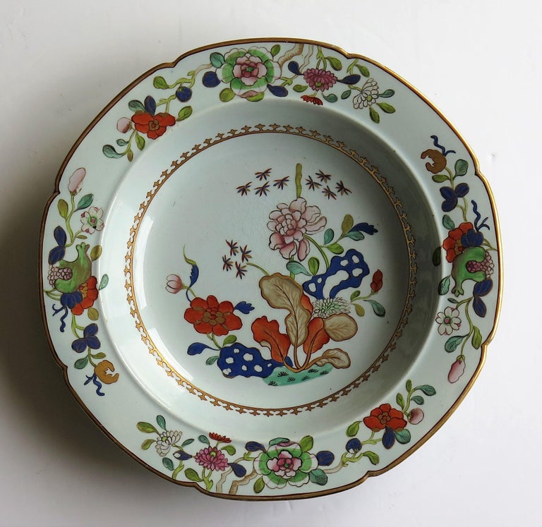 English Georgian Mason's Ironstone Soup Bowl or Plate in Tobacco Leaf and Rock Pattern For Sale