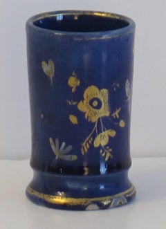 Rare Georgian Masons Ironstone Spill Vase in Mazarine Butterflies Ptn, Ca 1818