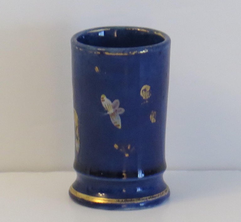 Georgian Mason's Ironstone Spill Vase in Mazarine Butterflies Ptn, Ca 1818 In Good Condition For Sale In Lincoln, Lincolnshire