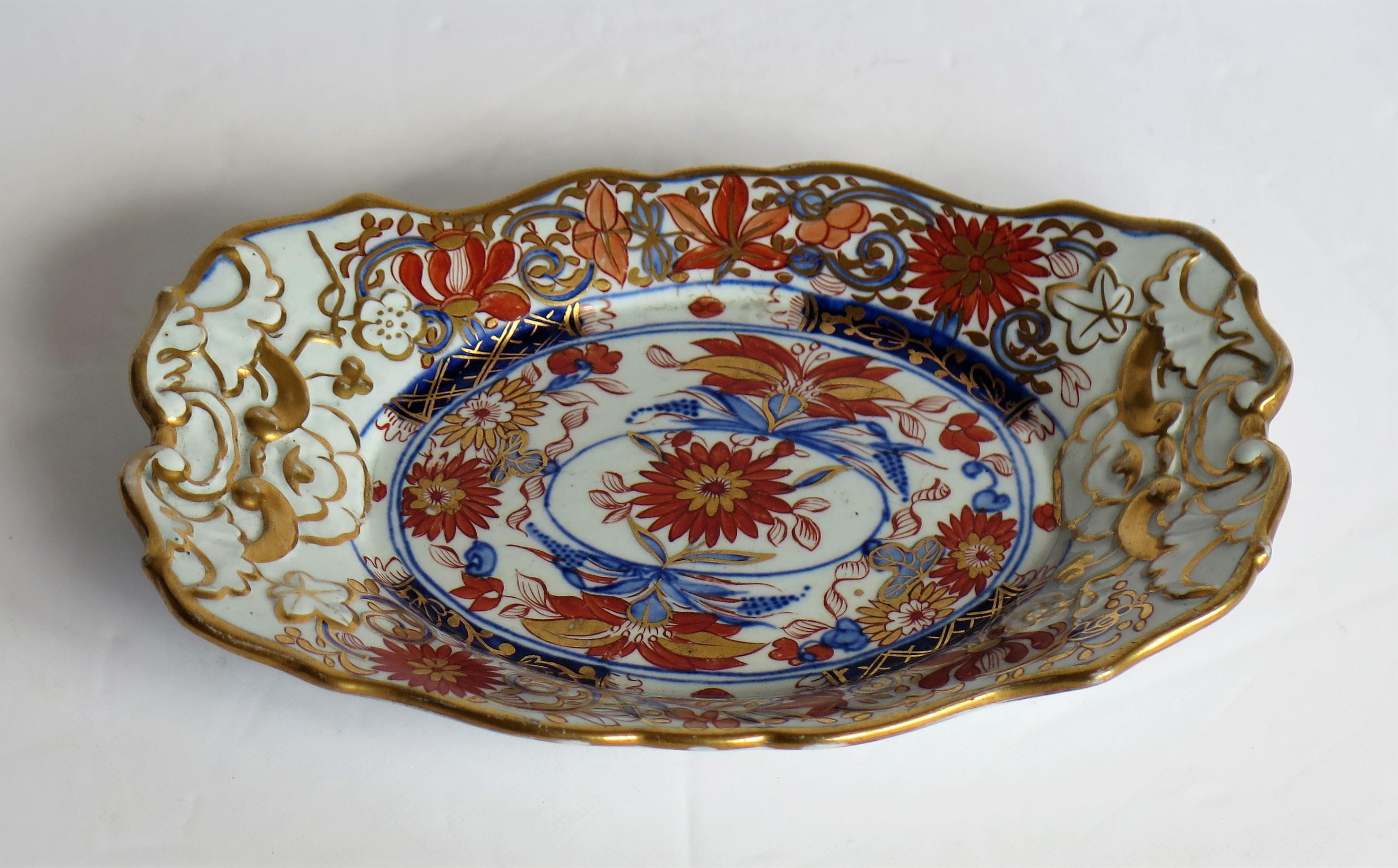 Hand-Painted Georgian Mason's Ironstone Sweetmeat Dish in Stylized Chrysanthemum Pattern