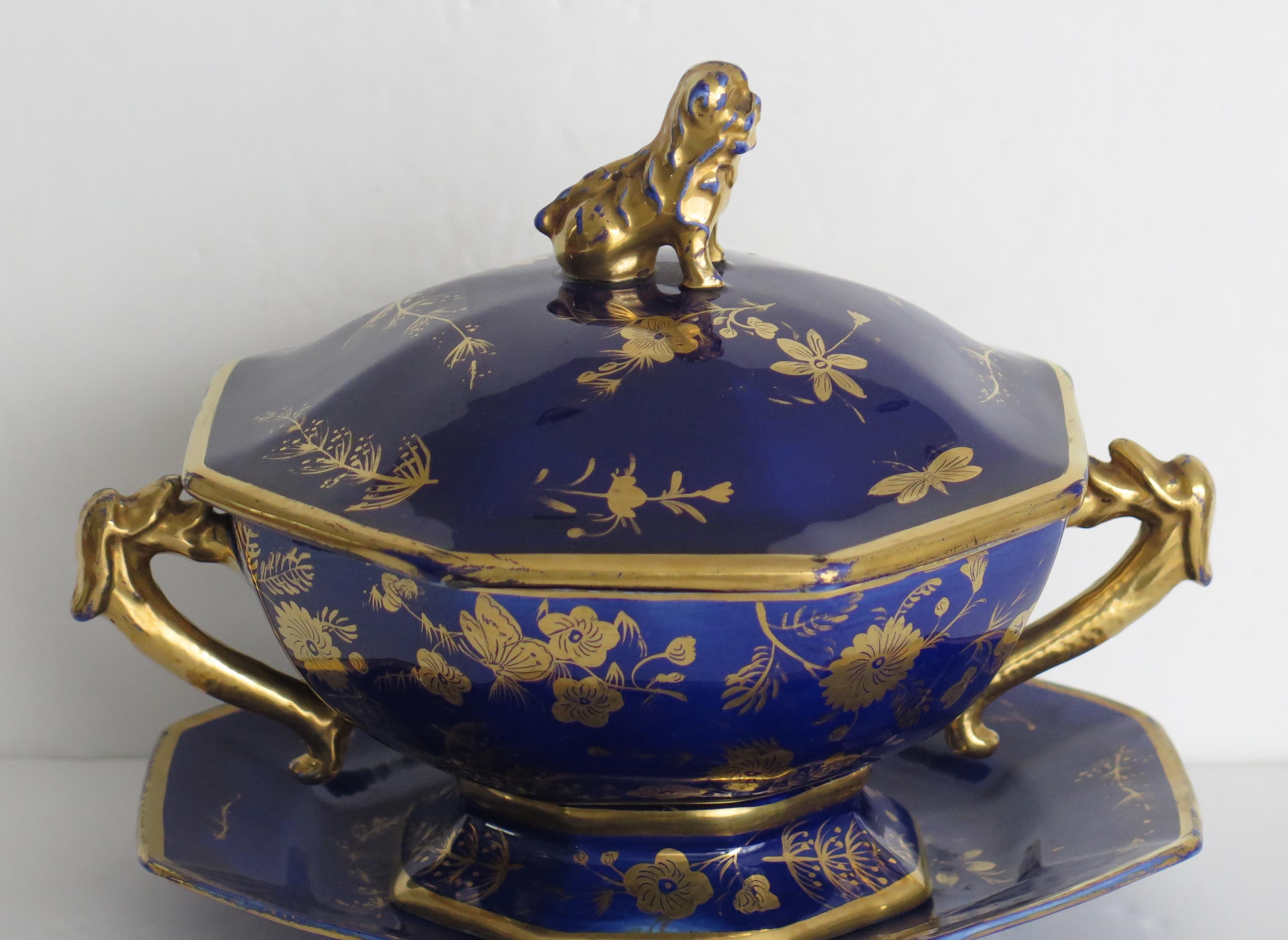 This is a very good ironstone tureen, complete with lid and base stand or plate, all in the Gold Posies pattern and made by Mason's of Lane Delph, Staffordshire, England, during the early part of the 19th century, circa 1820.

All pieces are well