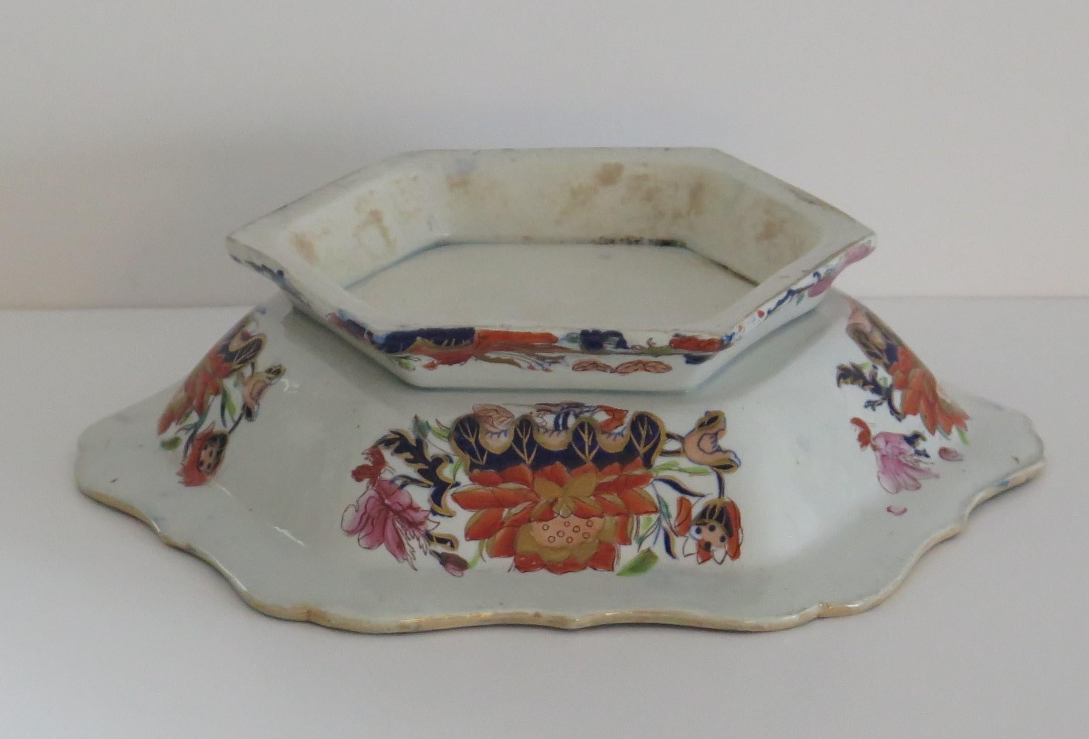 Georgian Mason's Ironstone Vegetable Tureen & Lid Gilded Water Lily Ptn, Ca 1820 5