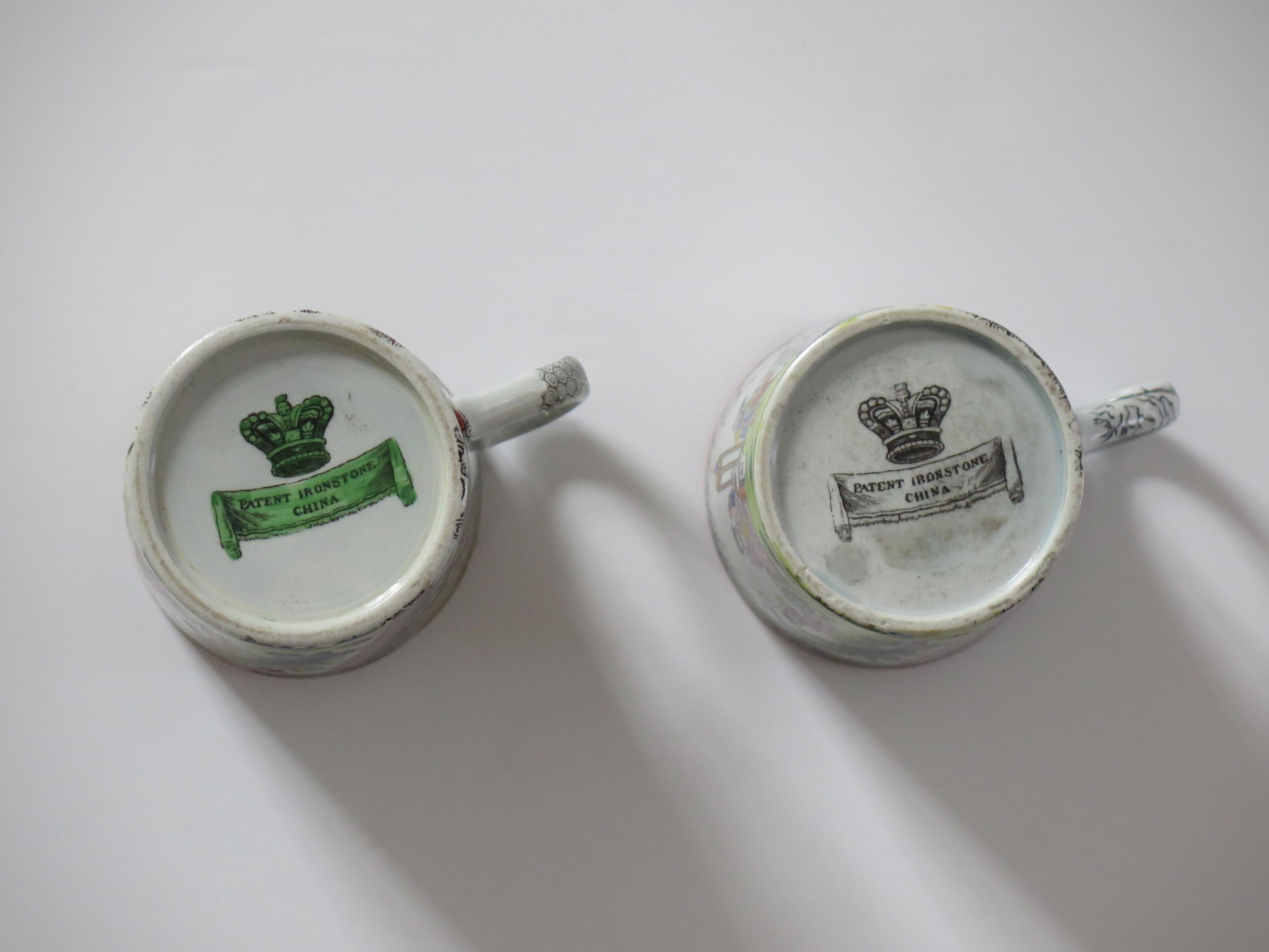 Georgian Masons PAR de Tazas Ironstone en Ptn Pergamino Chino muy raro, Ca 1818 en venta 6