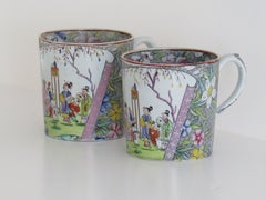 Georgian Masons PAIR of Mugs Ironstone in Chinese Scroll Ptn very rare, Ca 1818