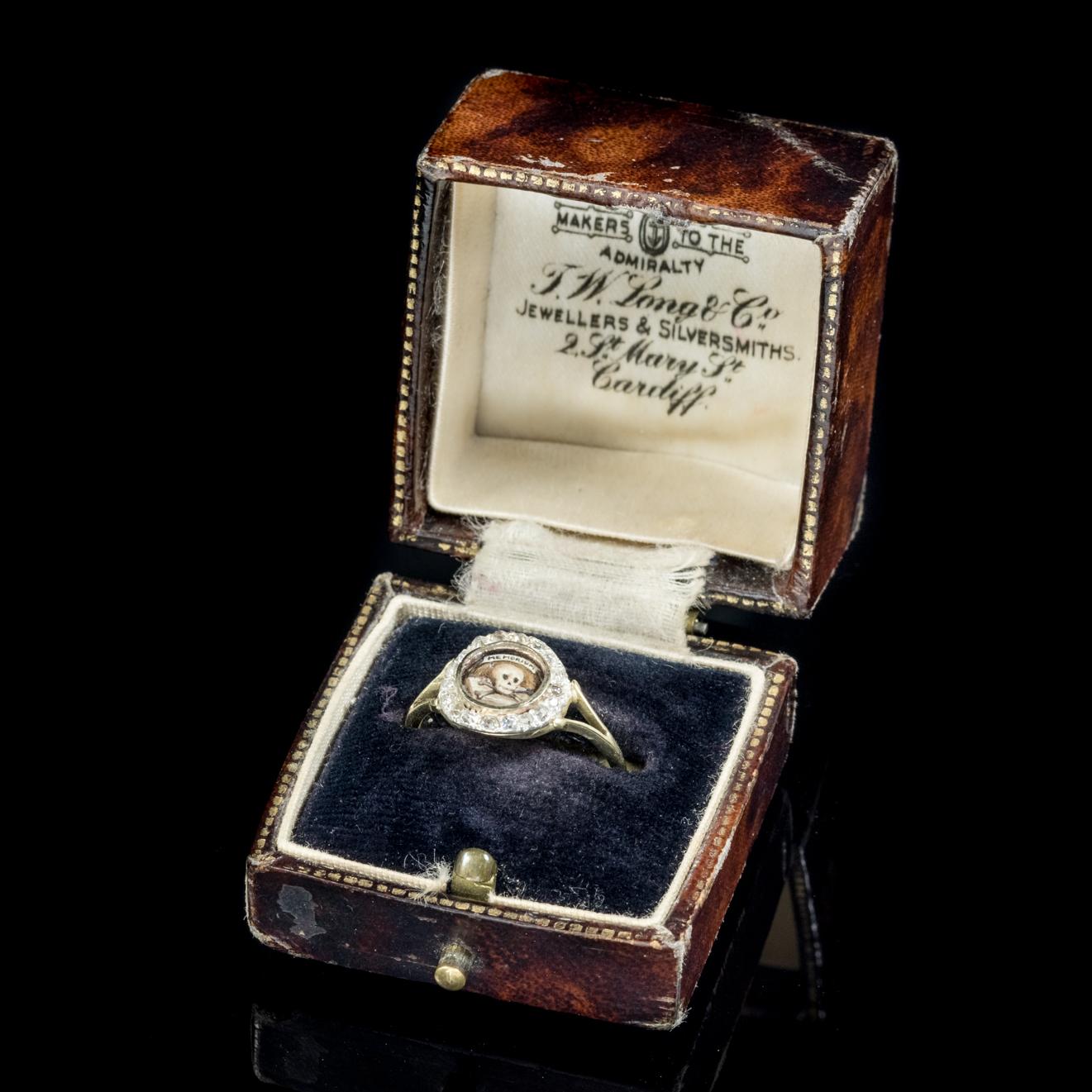 Georgian Memento Mori Diamond Skull Ring 18ct Gold Dated 1813 Boxed 3