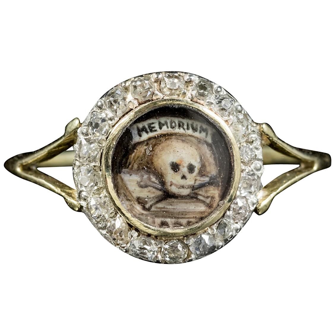 Georgian Memento Mori Diamond Skull Ring 18ct Gold Dated 1813 Boxed