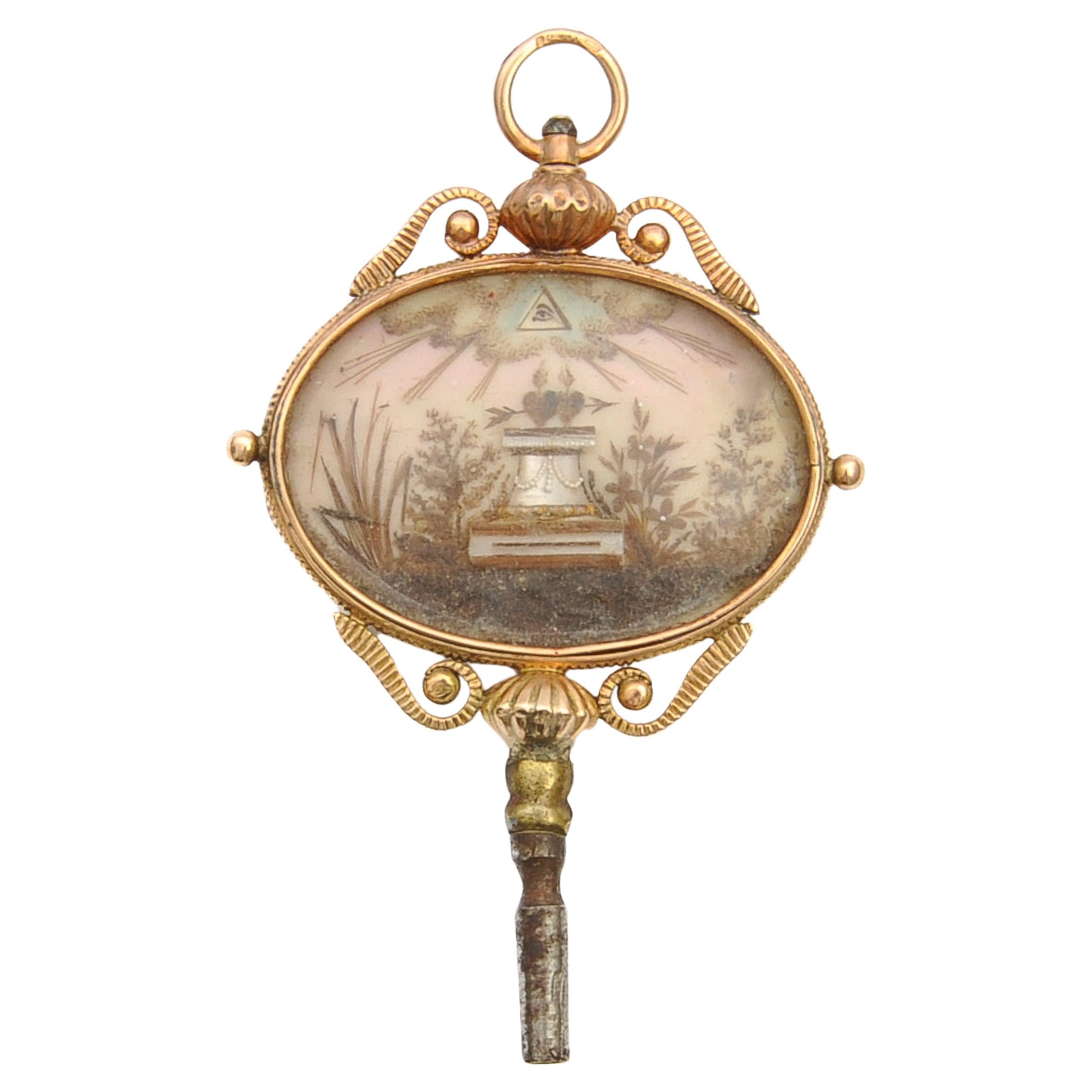 Antique Georgian Memento Mori Pocket Watch Key, Ca. 1800 For Sale