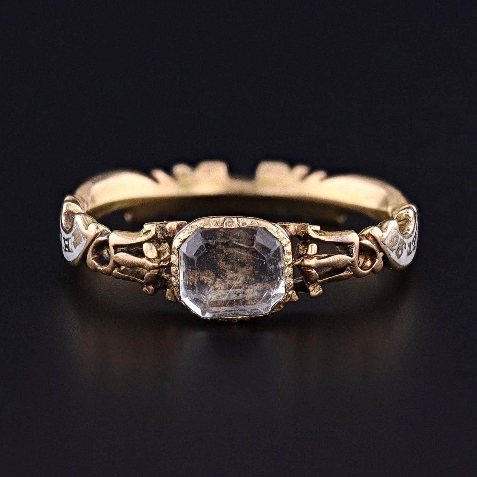 This Georgian era, 18k gold ring (circa 1748) serves as a poignant reminder of a life cut short.

The ring features a hand painted skull under a faceted rock crystal with a white enamel band adorned with old English text that reads 'Thos. Griffeth