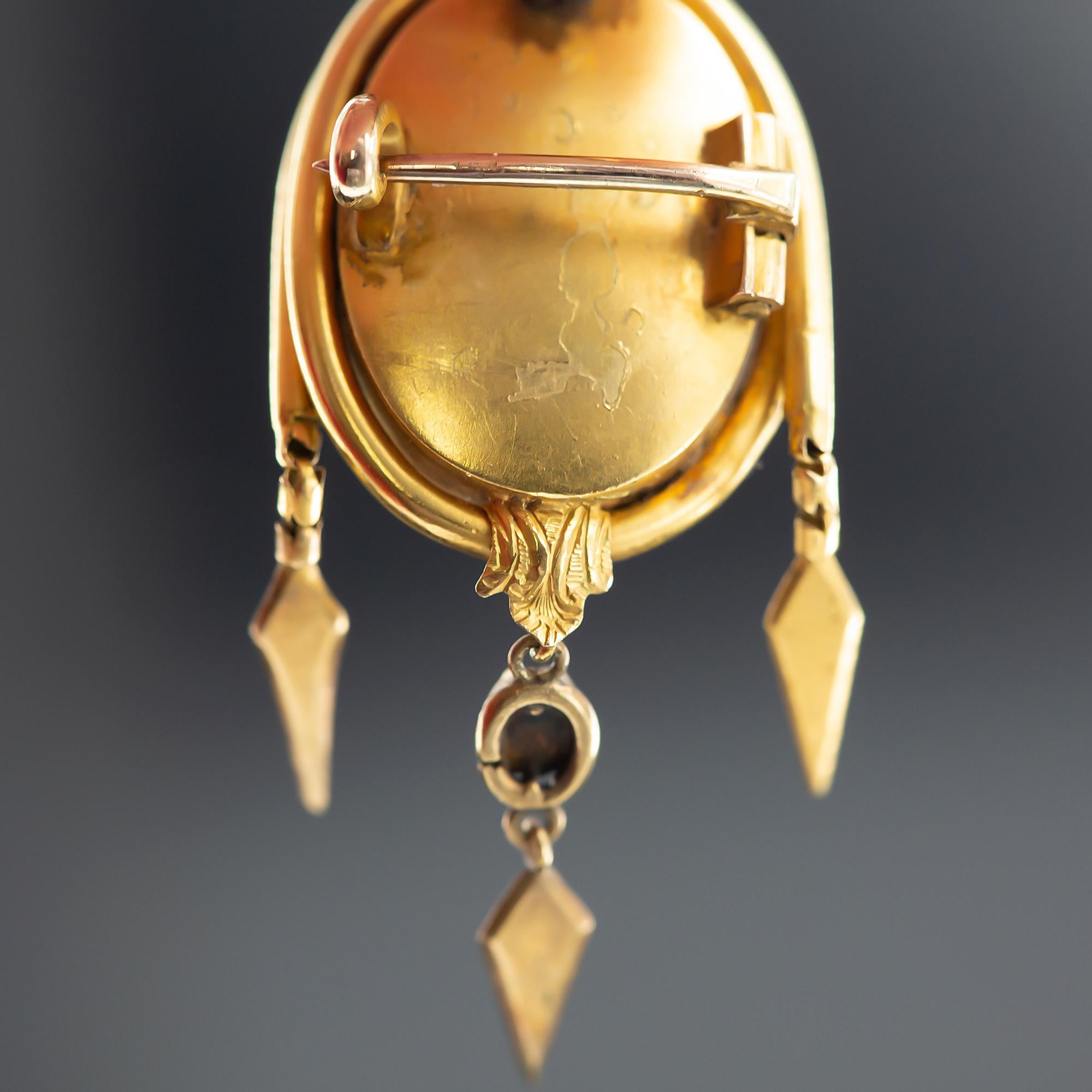 Georgianische Memorial-Haar- und Medaillon-Brosche/Anhänger aus 15 Karat Gold, um 1830 im Angebot 1