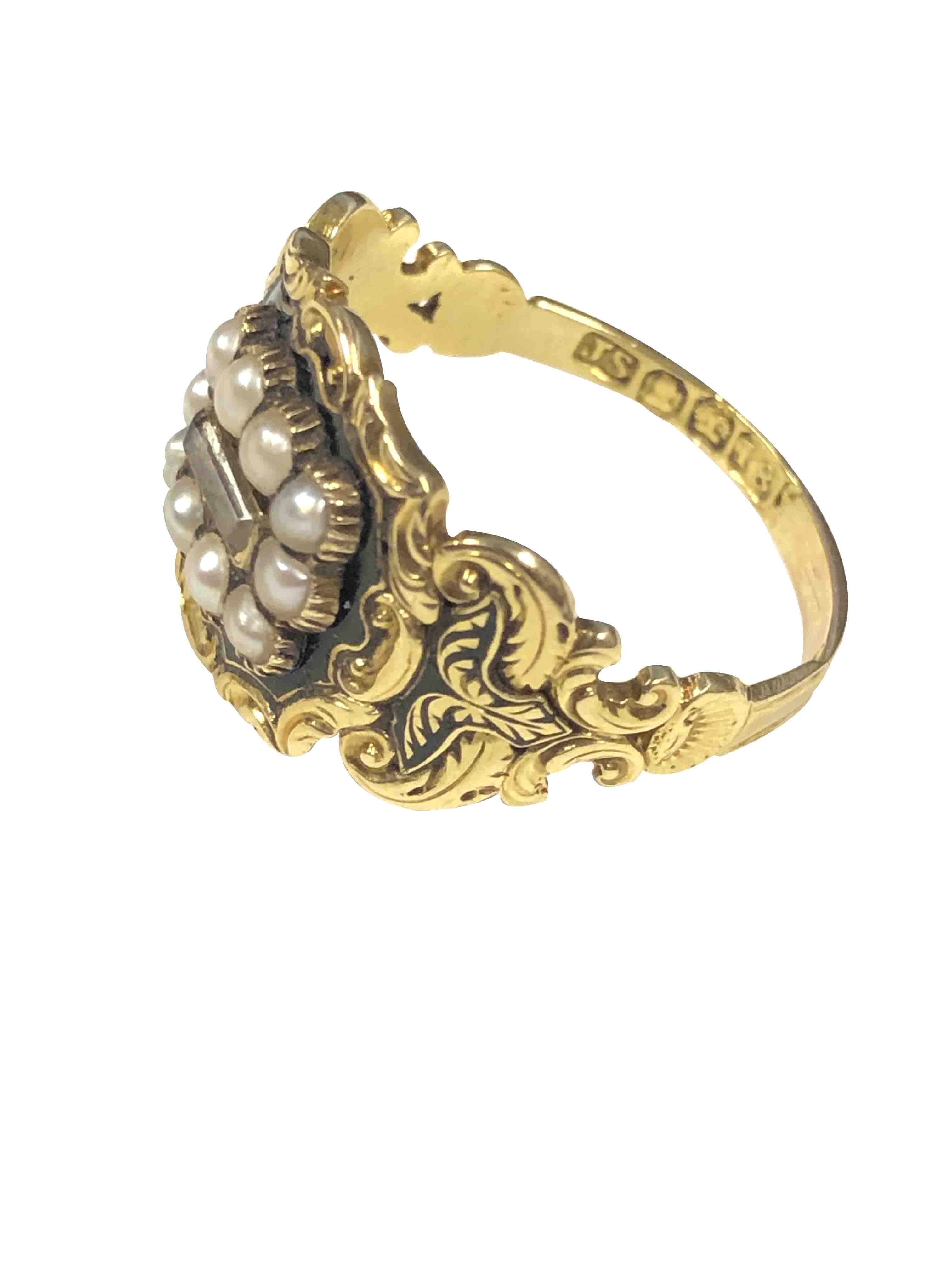 Women's Georgian Memorial Memento Gold and Gem Set Ring For Sale