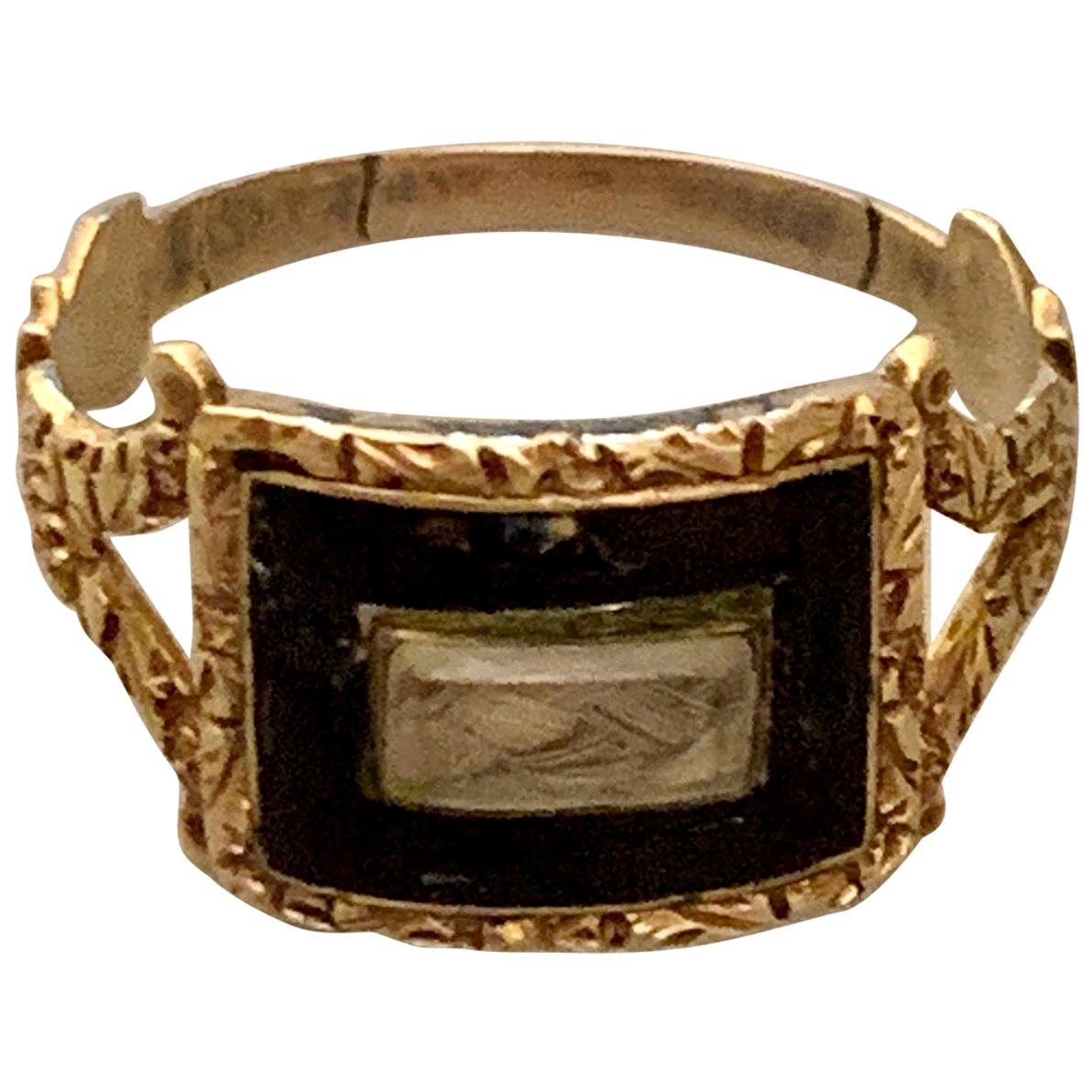 Georgian Memorial Mourning Ring, Seed Pearls, Black Enamel, 14 Karat Rose Gold For Sale