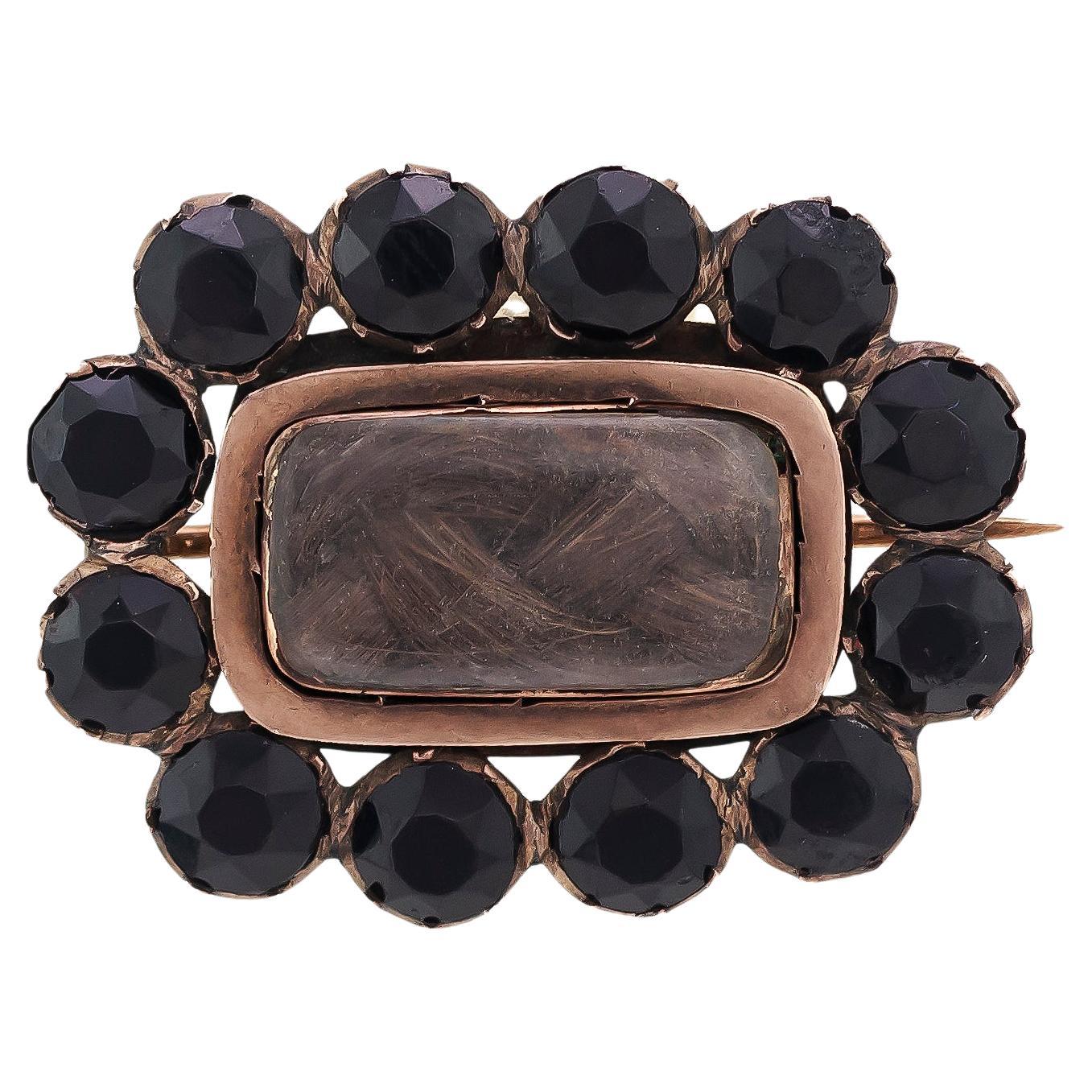 Georgian Memorial Onyx Hair Brooch