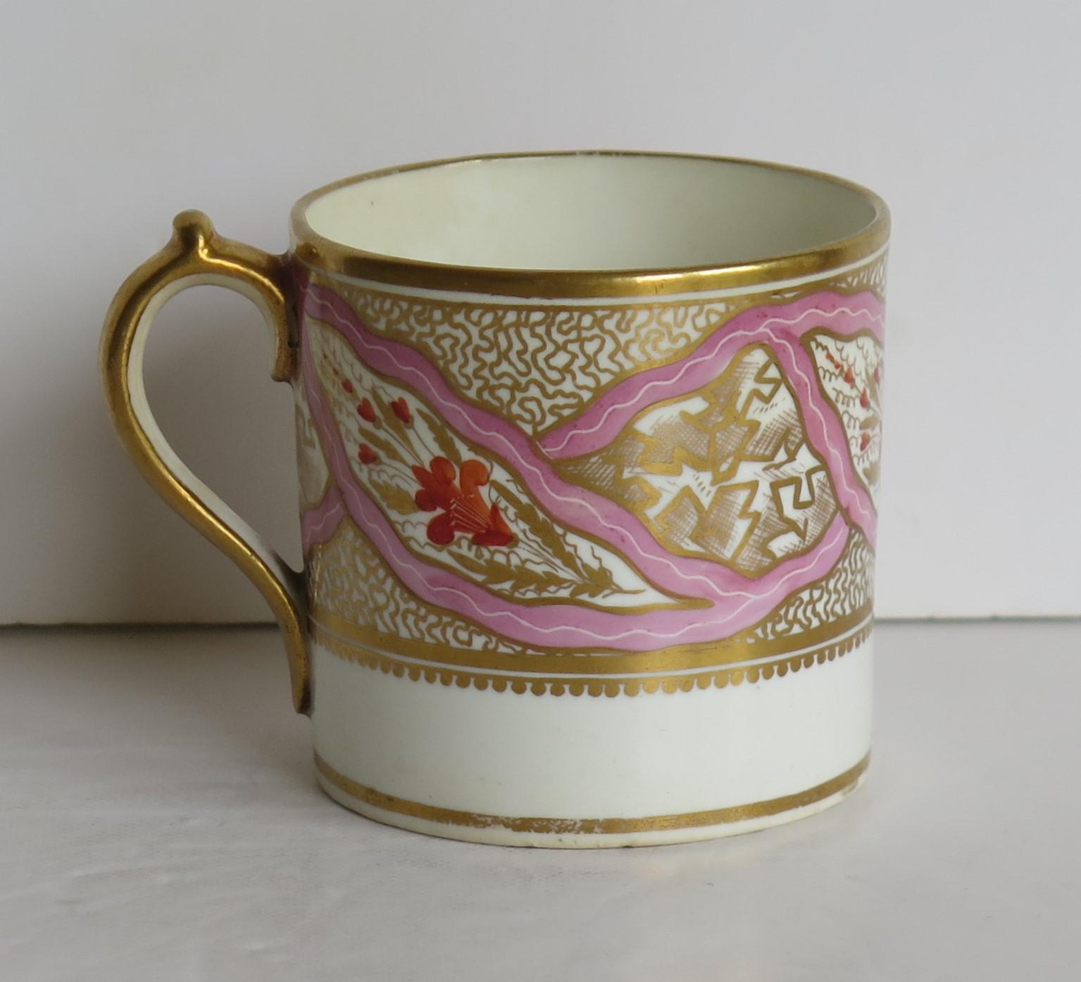 This is a fine porcelain coffee can made by Miles Mason, of Lane Delph, Stoke on Trent, England, circa 1805. It has a plain loop handle with the characteristic upper spur which is a known Miles Mason handle shape.

Miles Mason was the founder of