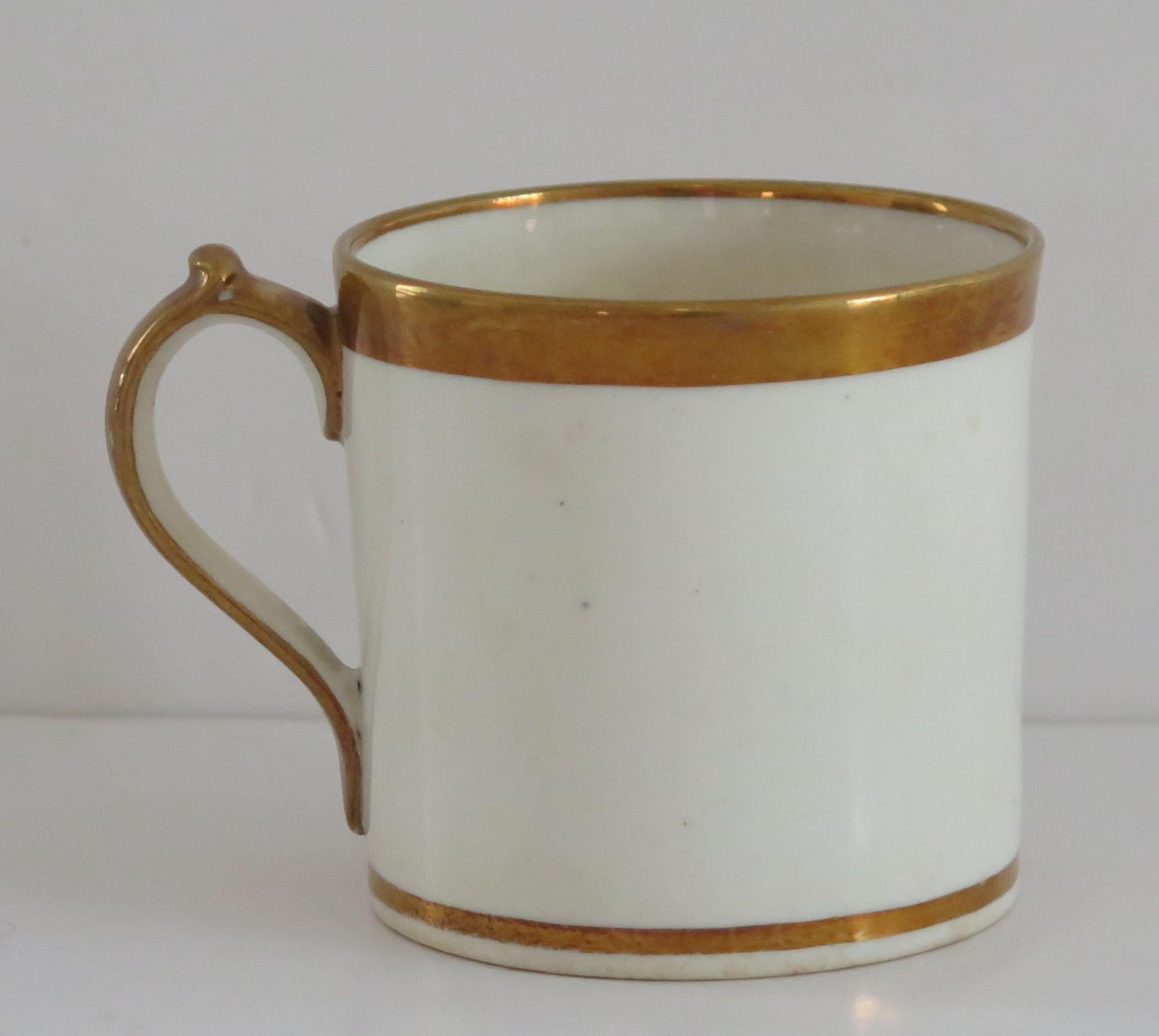 British Georgian Miles Mason Coffee Can & Saucer Porcelain Hand Gilded Ptn C13, ca 1805 For Sale