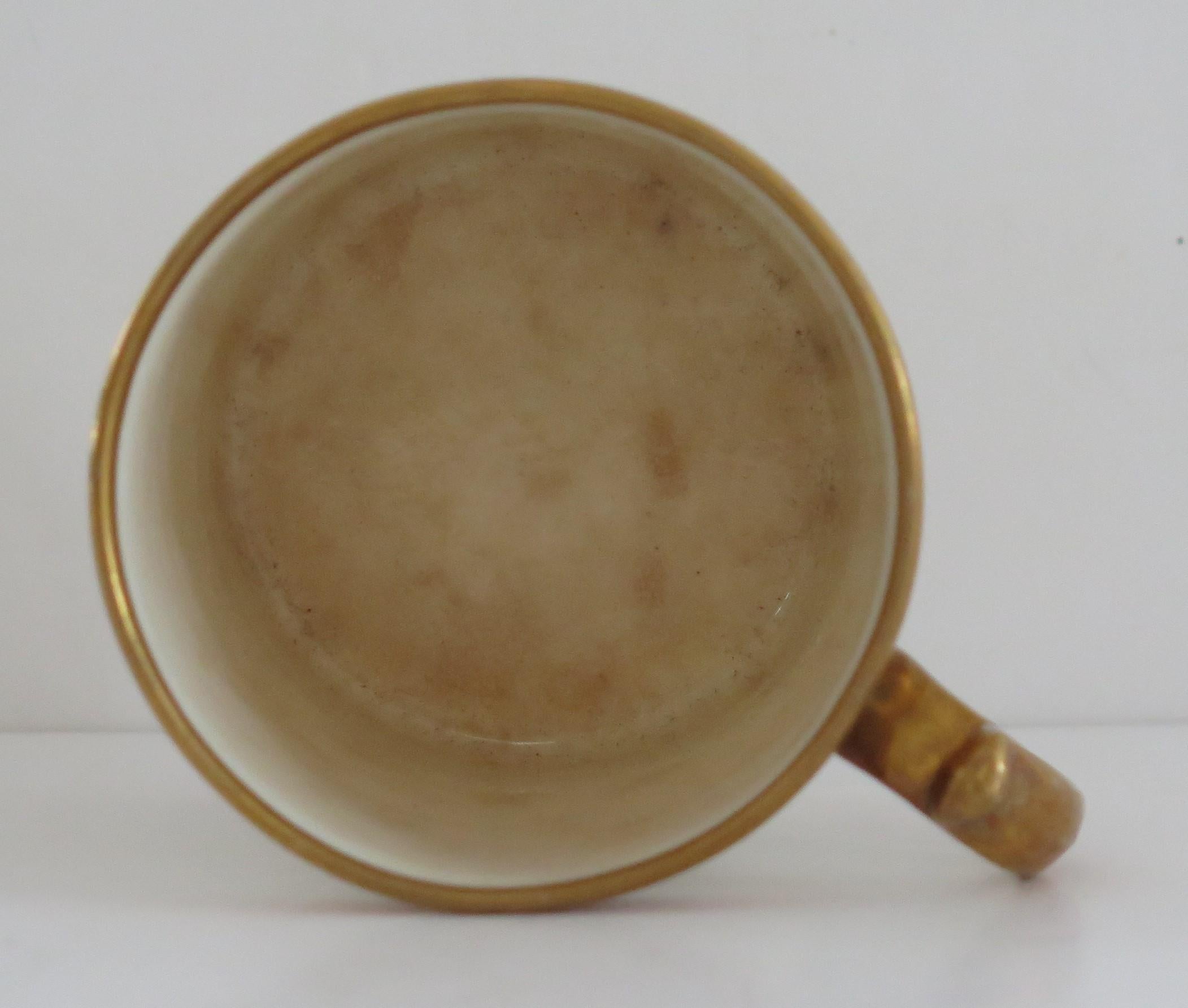 Glazed Georgian Miles Mason Coffee Can & Saucer Porcelain Hand Gilded Ptn C13, ca 1805 For Sale