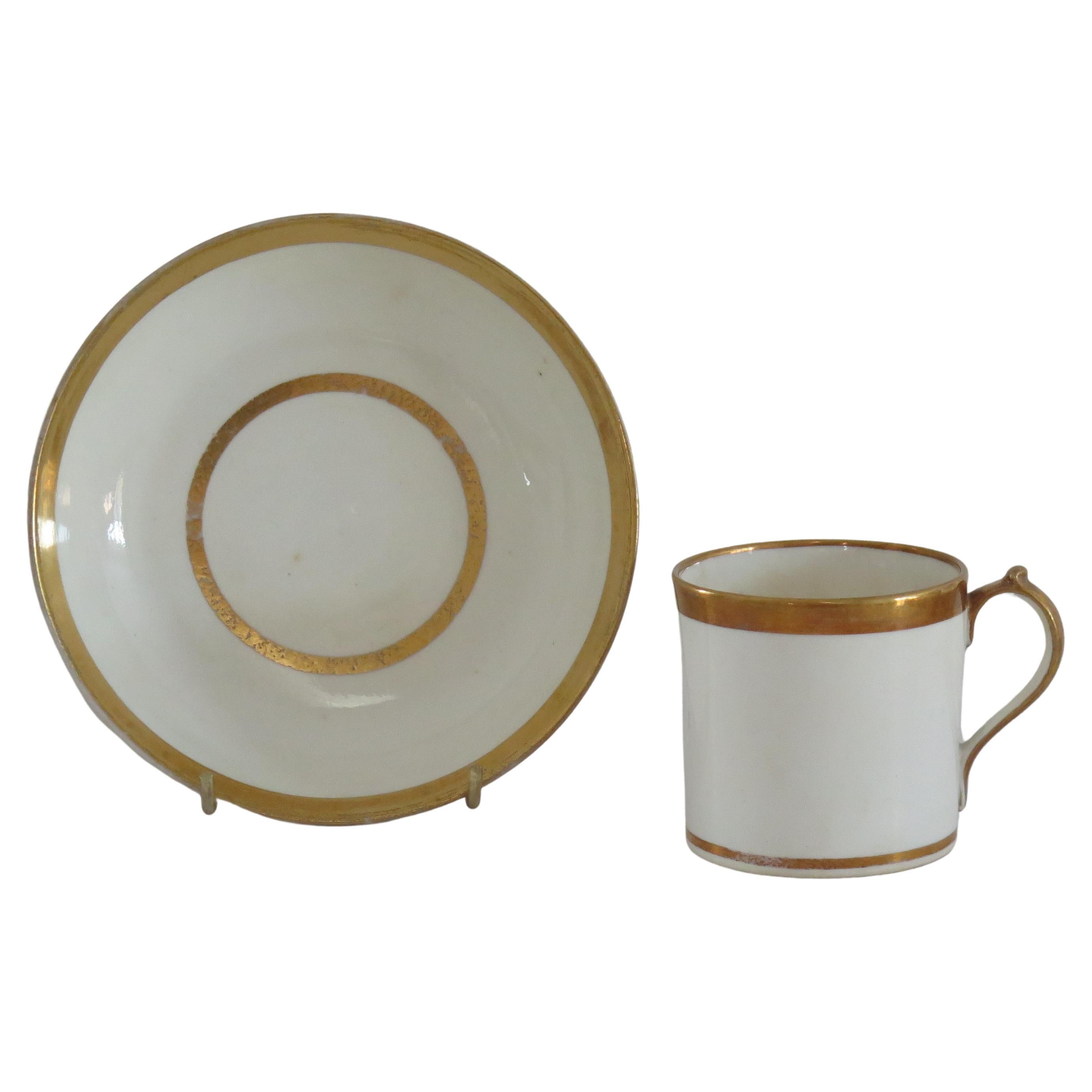 Georgian Miles Mason Coffee Can & Saucer Porcelain Hand Gilded Ptn C13, ca 1805 For Sale