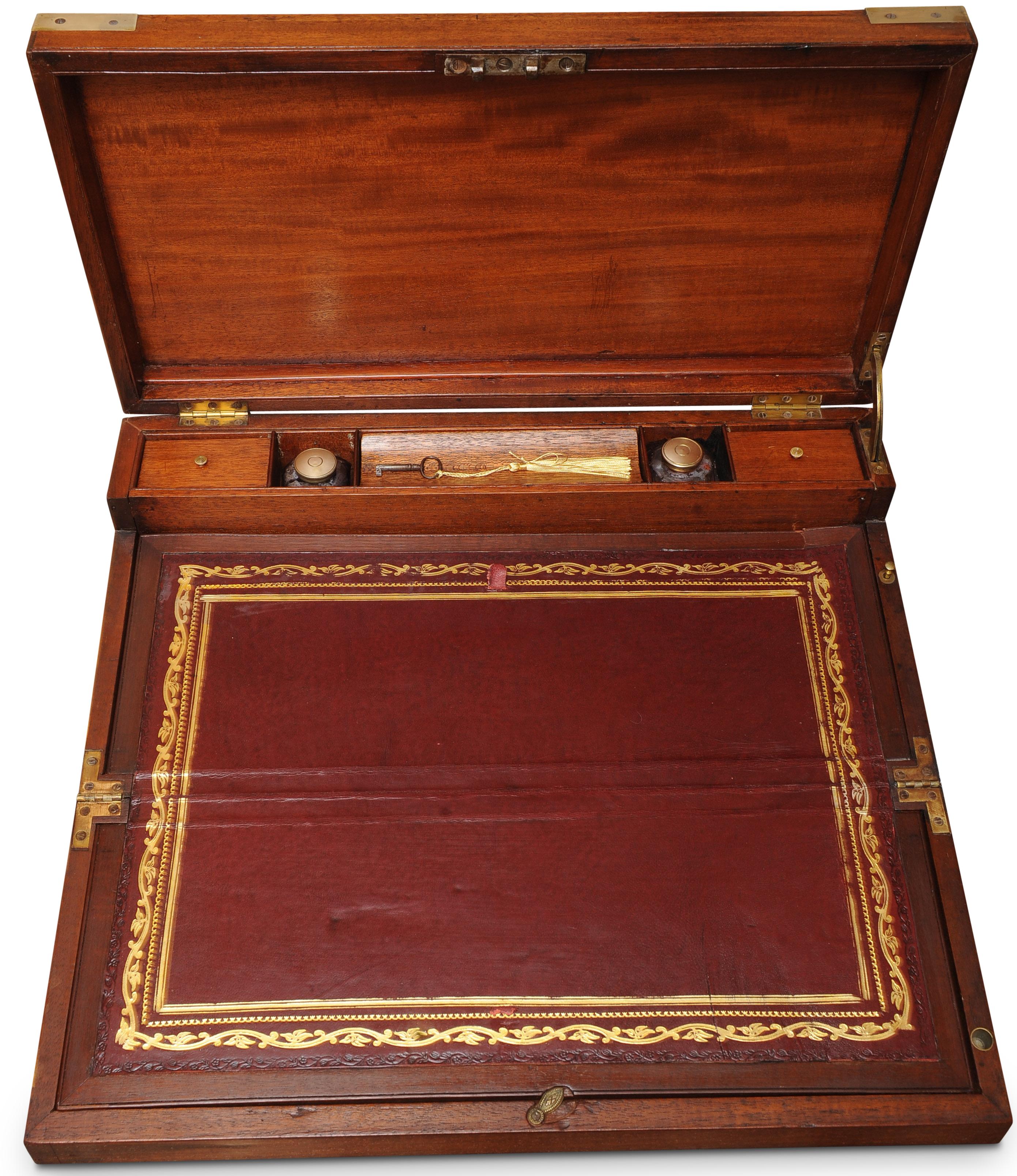 Hand-Crafted Georgian Military Campaign Royal Warrant Brass Bound Rosewood Writing Slope For Sale