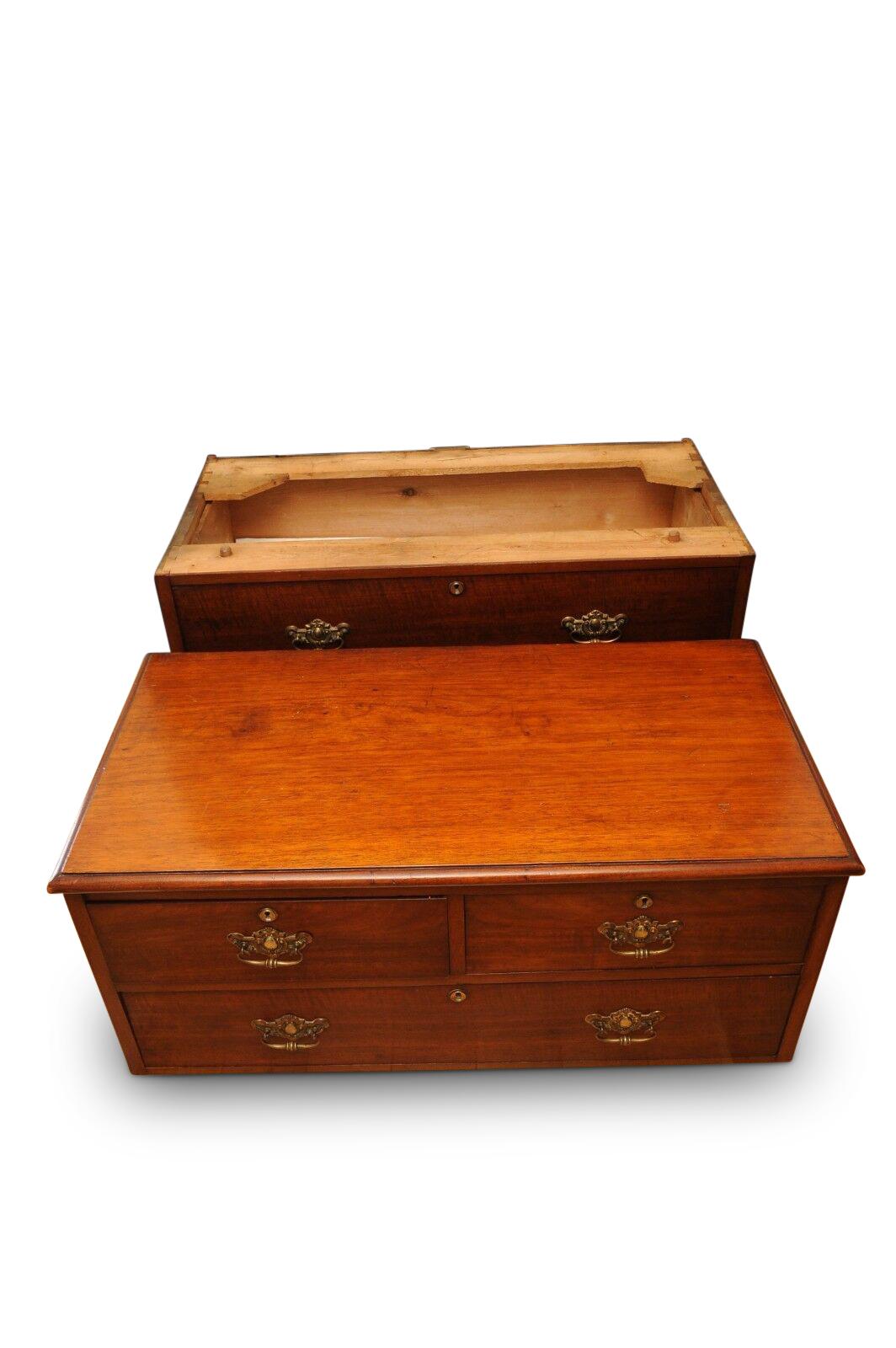 Georgian 1730s military Campaign teak chest in two sections with original batwing brass handles.