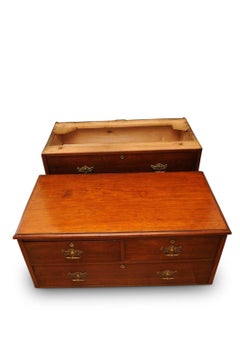 Georgian Military Campaign Teak Chest in Two Sections with Batwing Brass Handles