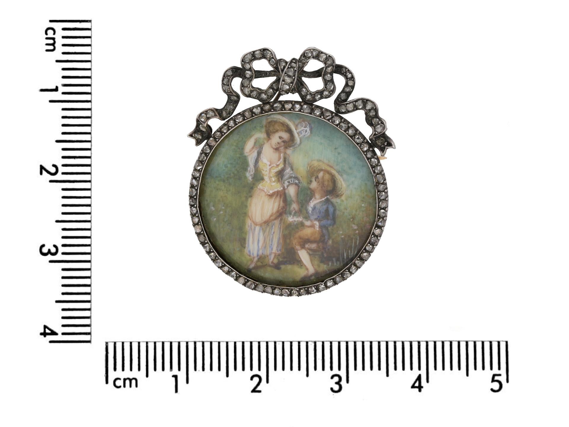 Rose Cut Georgian miniature and diamond brooch, French, circa 1800. For Sale