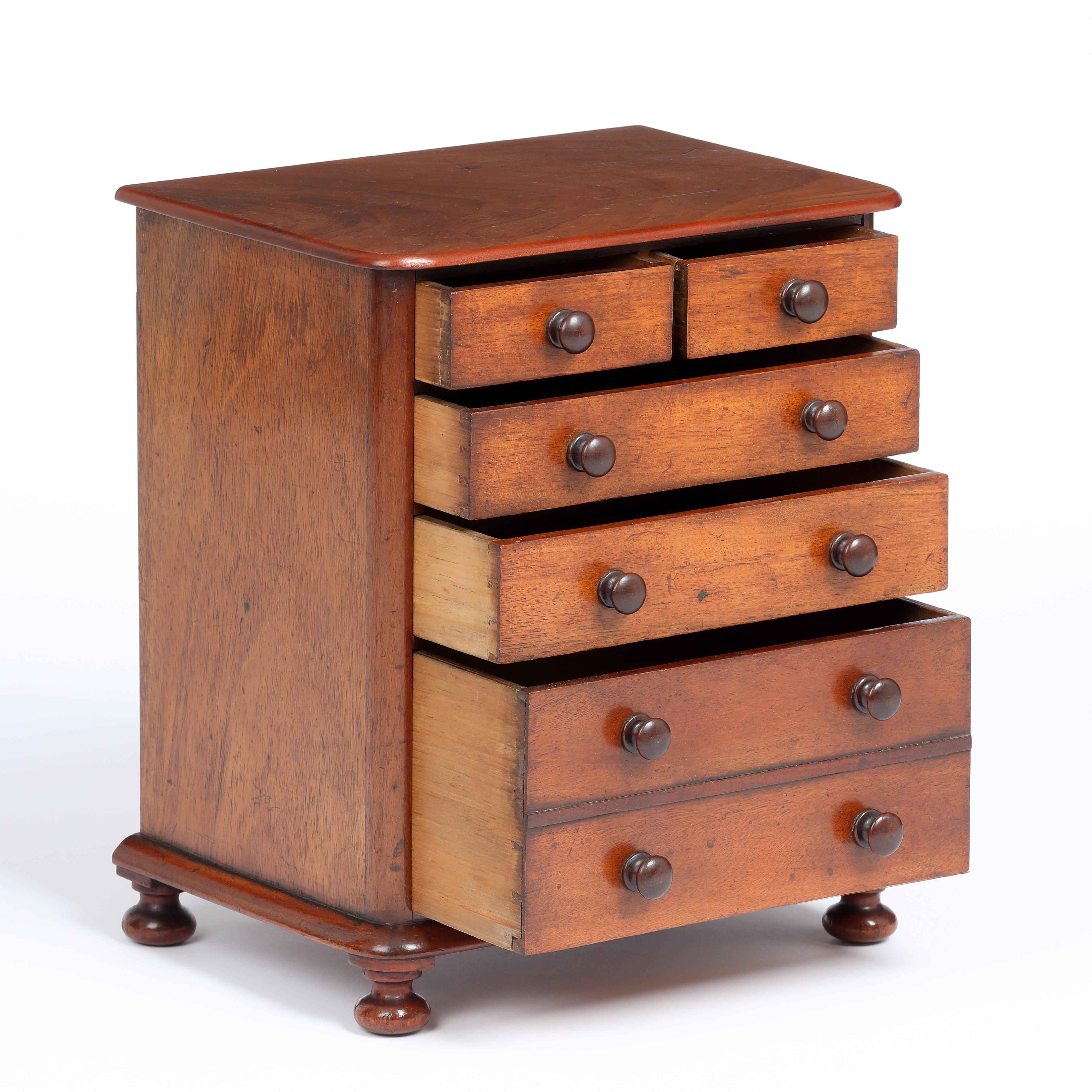 European Georgian miniature mahogany chest of drawers For Sale