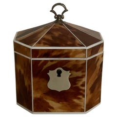 Georgian Miniature Tent-Top Blonde Tortoiseshell Tea Caddy, of Decagonal Form