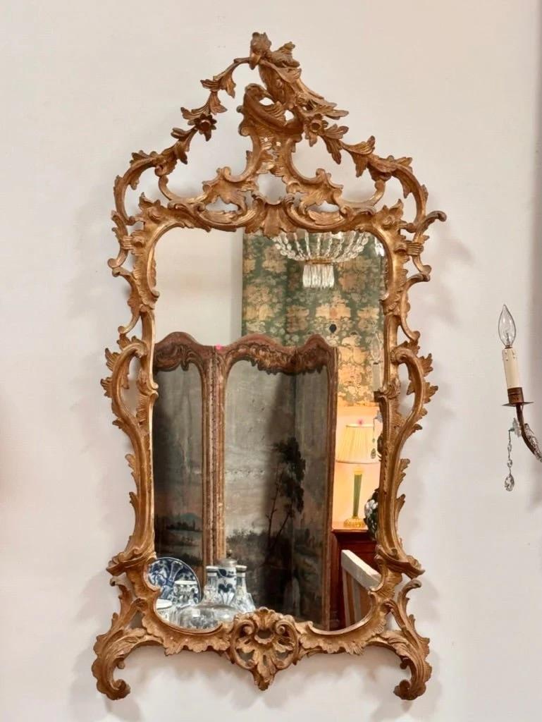18th Century Carved, Gilded Georgian Mirror with Phoenix crest, c. 1750
