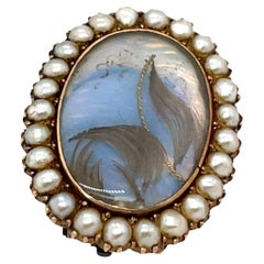 Broche Georgiano de Luto con Oro y Perlas de Siembra