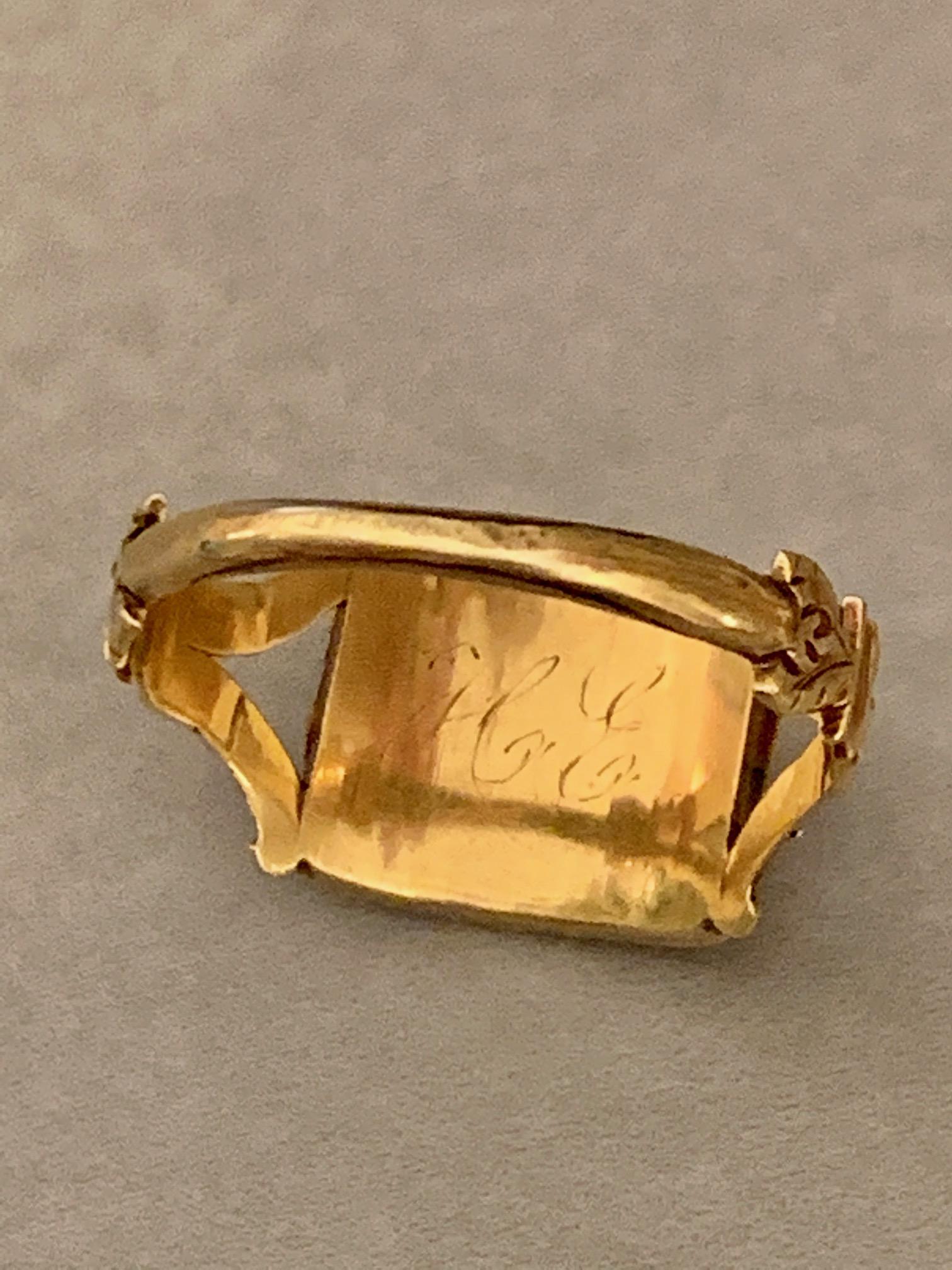 Georgian Memorial Mourning Ring; Seed Pearls, Black Enamel, 14 Karat Rose Gold  In Fair Condition In St. Louis Park, MN