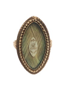 Georgian Mourning Memorial Gold and Hair Navette Ring