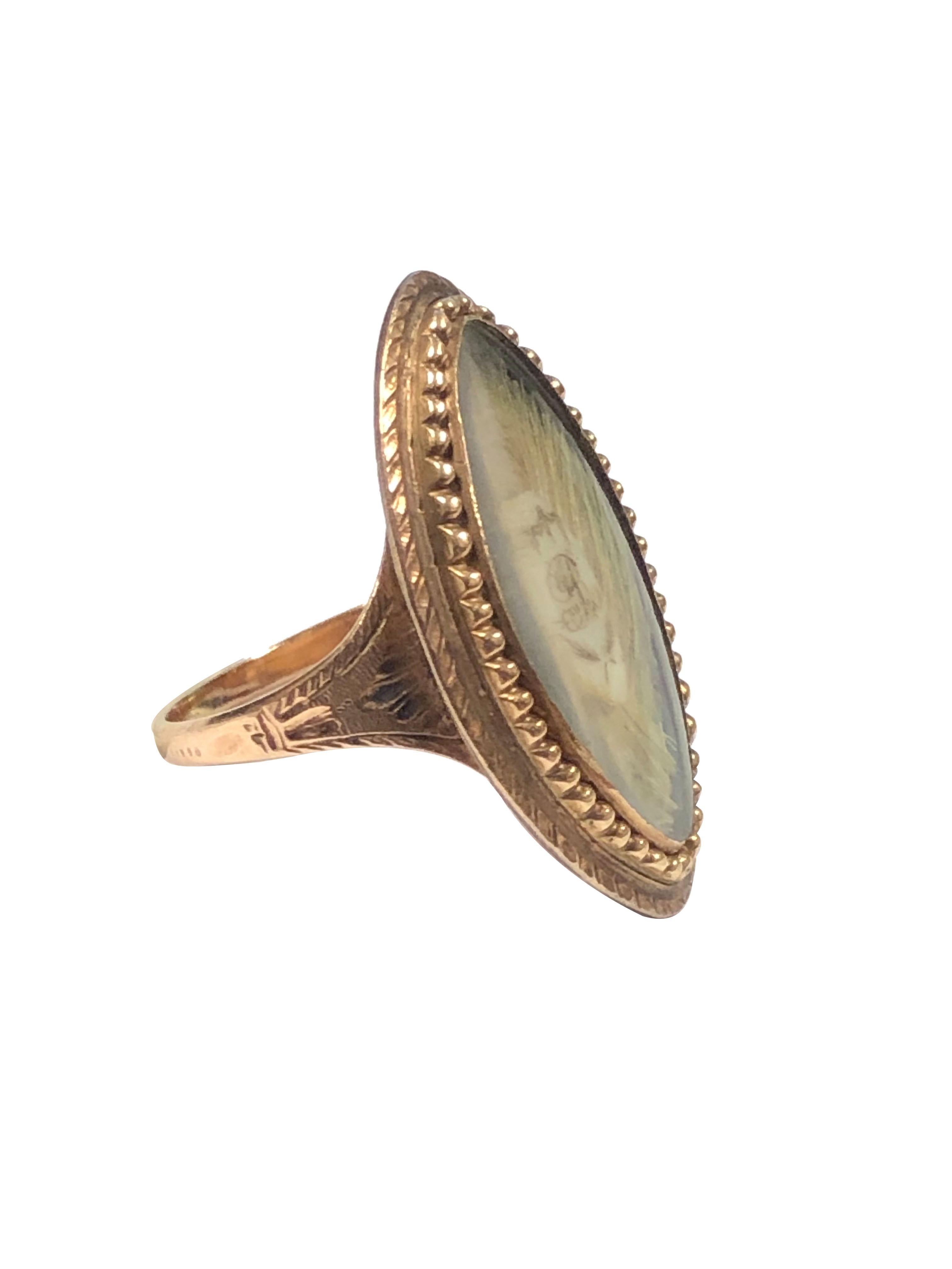 Georgian Mourning Memorial Navette-Ring aus Gold und Haar im Zustand „Hervorragend“ im Angebot in Chicago, IL
