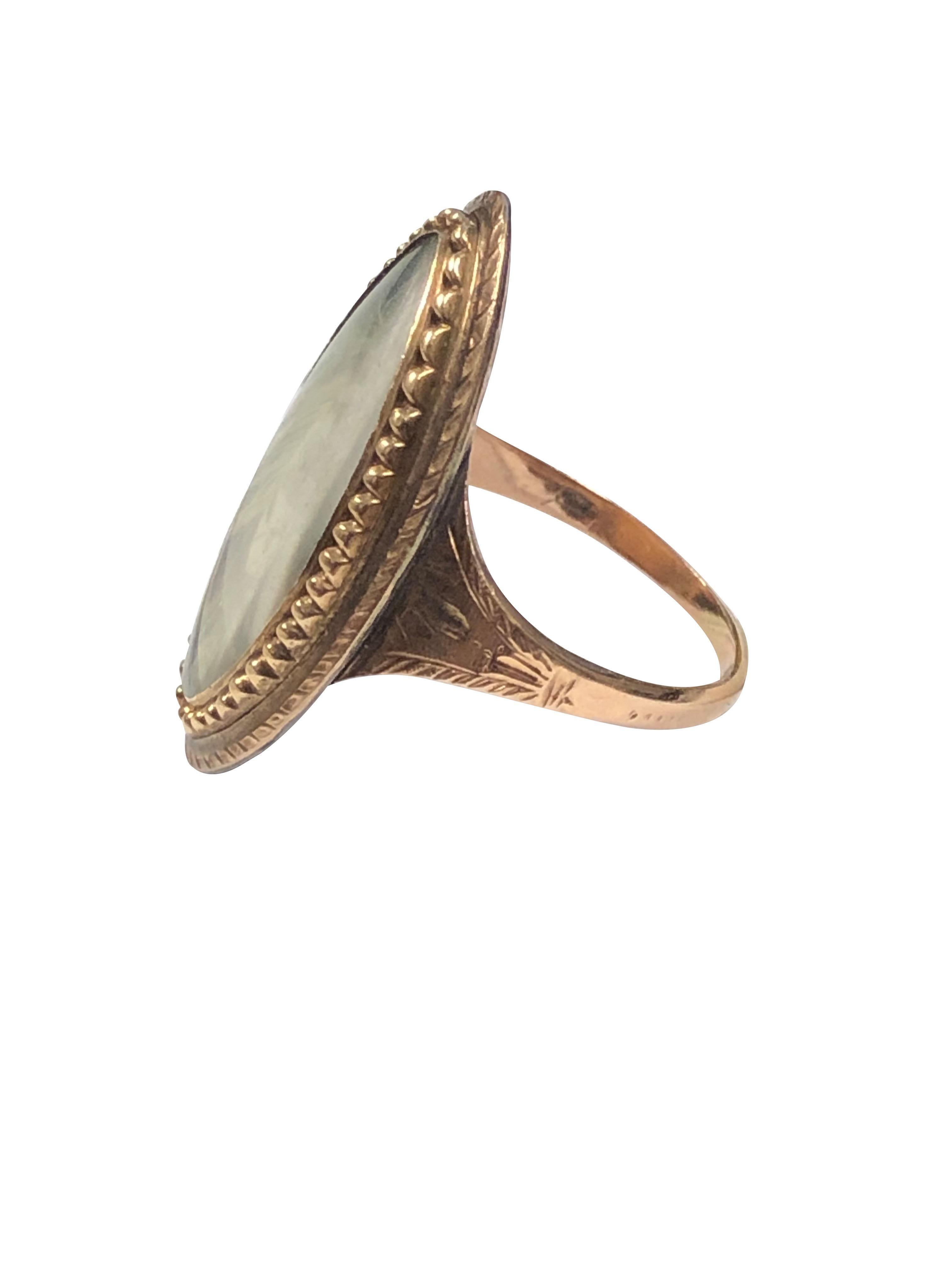 Georgian Mourning Memorial Navette-Ring aus Gold und Haar für Damen oder Herren im Angebot