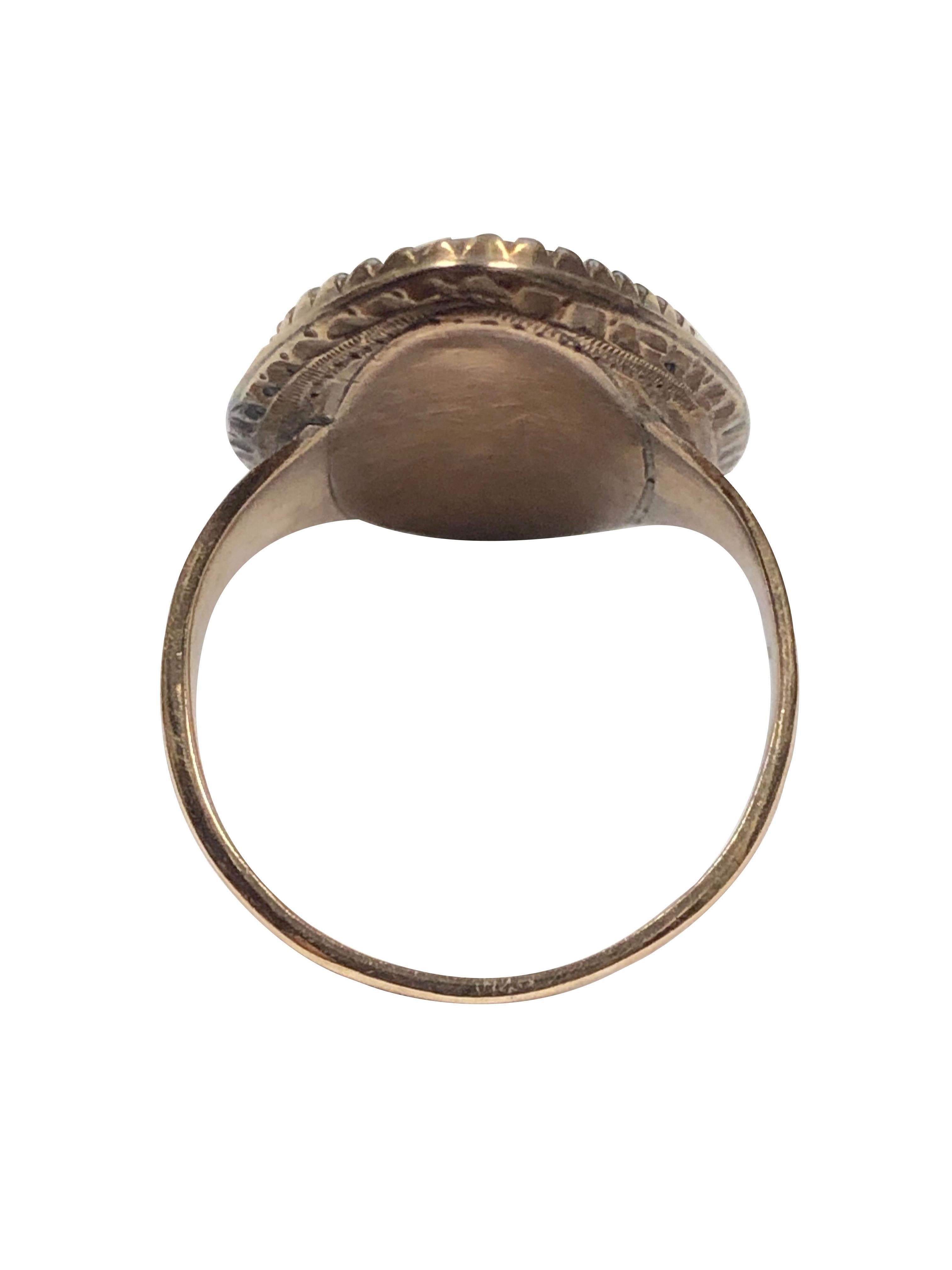 Georgian Mourning Memorial Navette-Ring aus Gold und Haar im Angebot 1